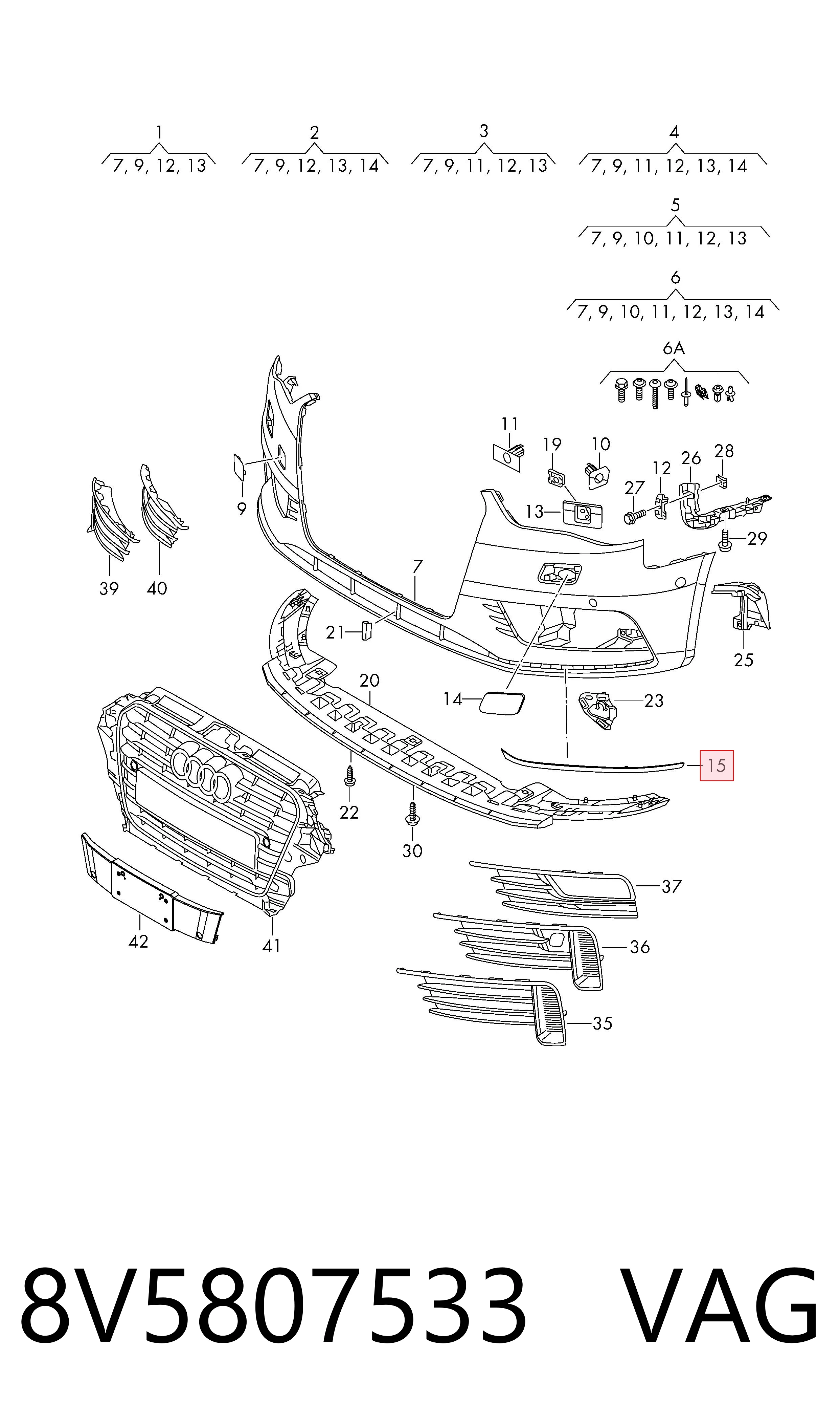 8V5807533 VAG Moldura del parachoques delantero derecho