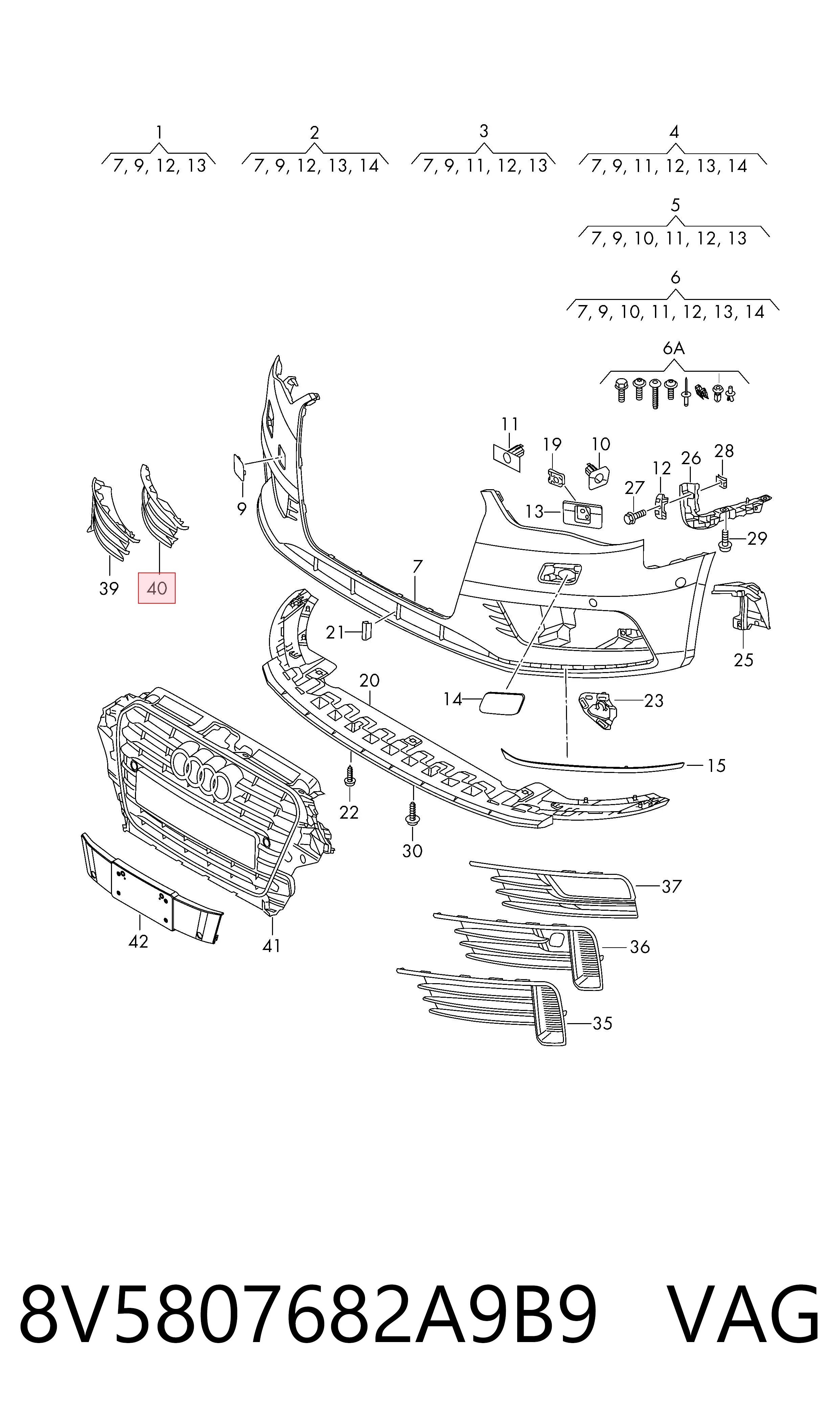 Comprar 8V5807682A9B9 VAG Rejilla derecha del parachoques delantero