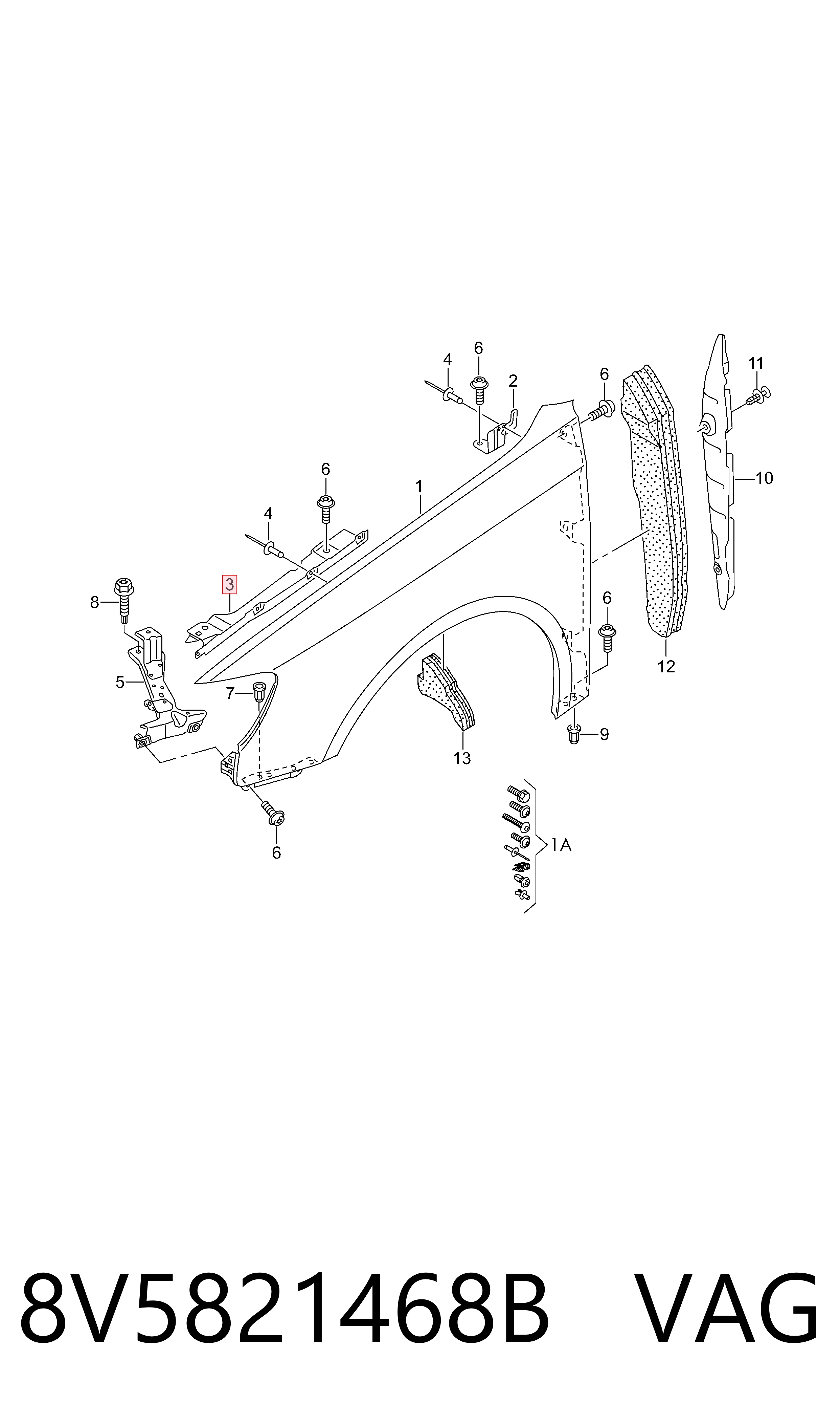 Soporte superior del guardabarros delantero derecho VAG 8V5821468B precio, desde 26,36 EUR