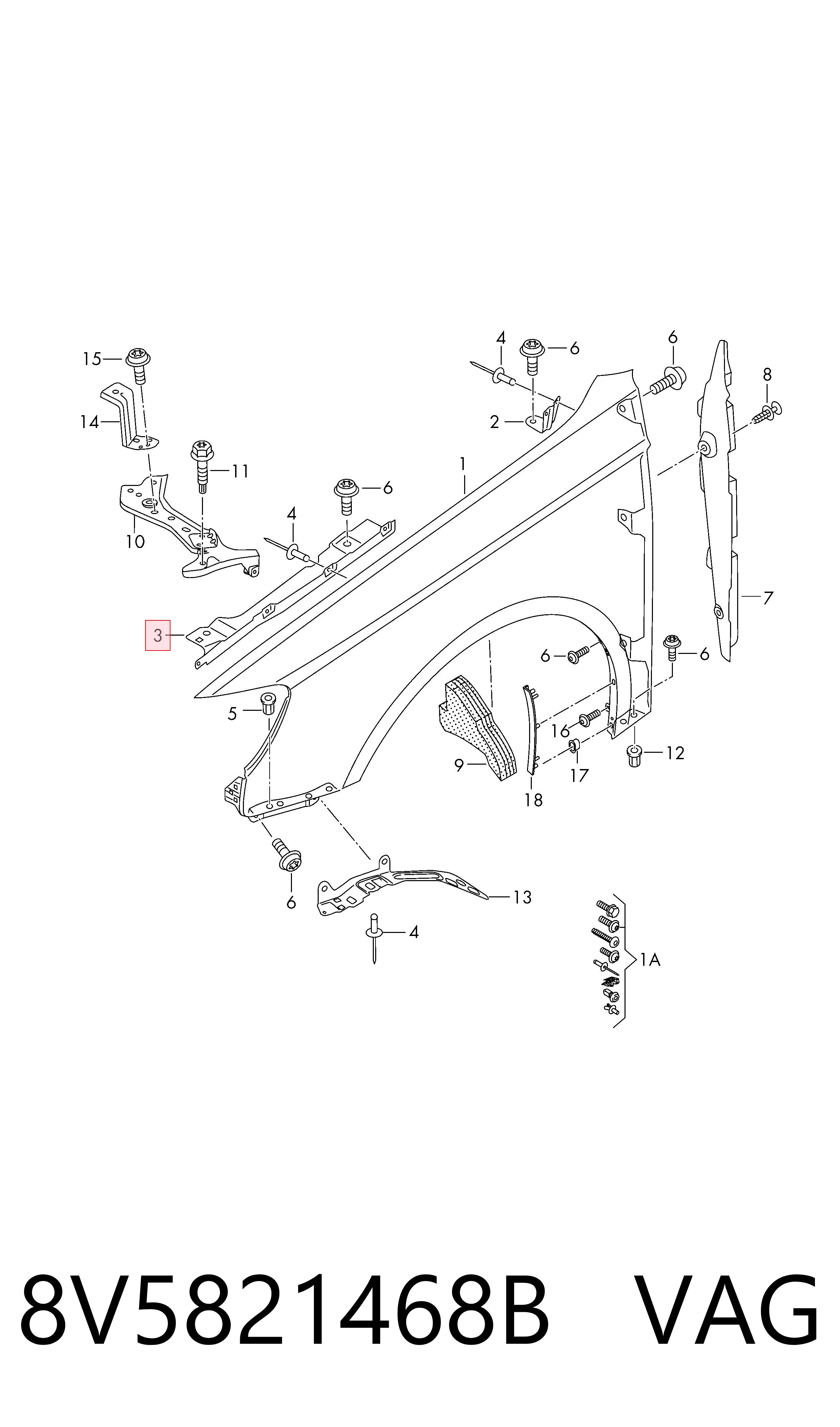 8V5821468B VAG Soporte superior del guardabarros delantero derecho