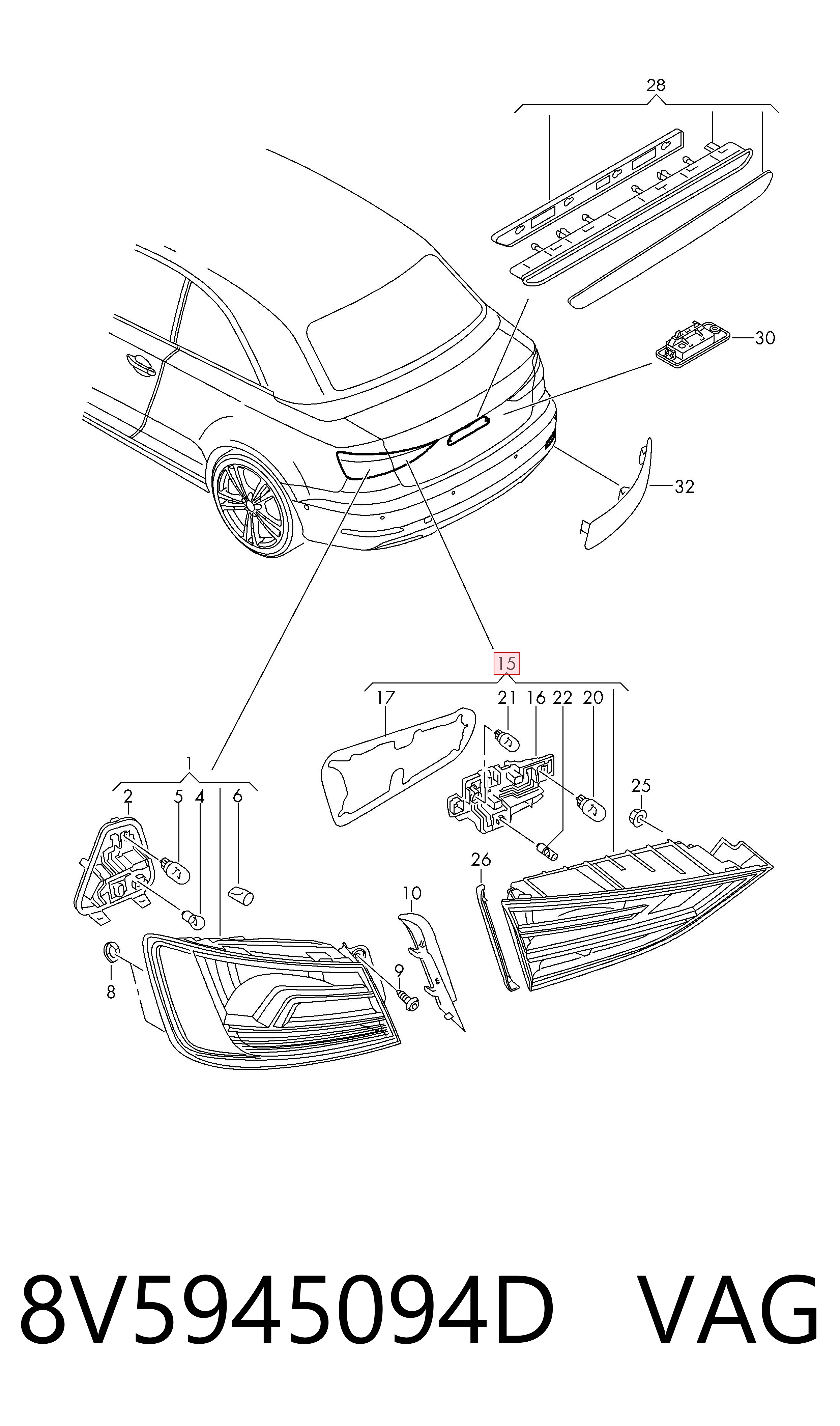 Piloto trasero interior derecho VAG 8V5945094D precio, desde 168,43 EUR
