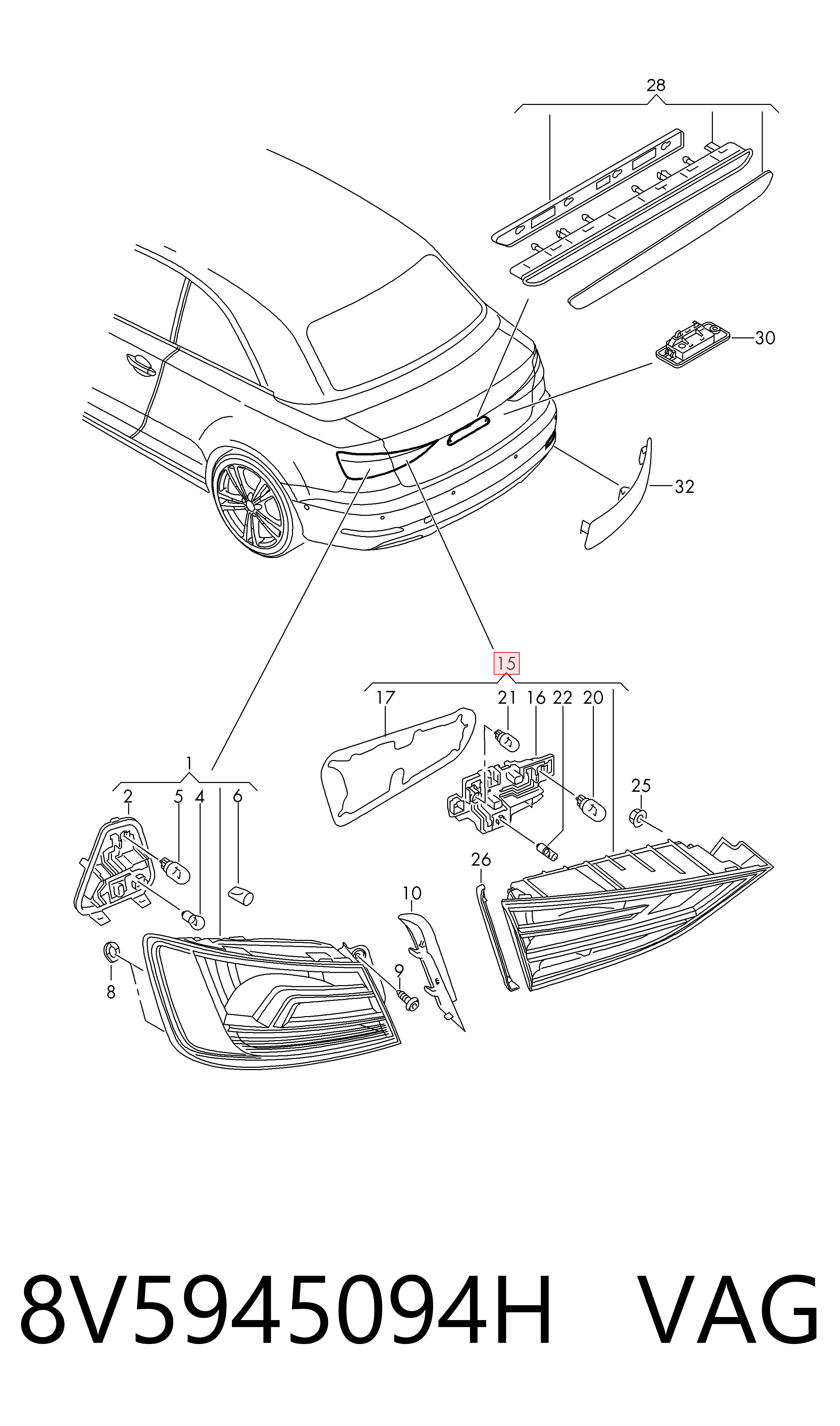 8V5945094H VAG Piloto trasero interior derecho