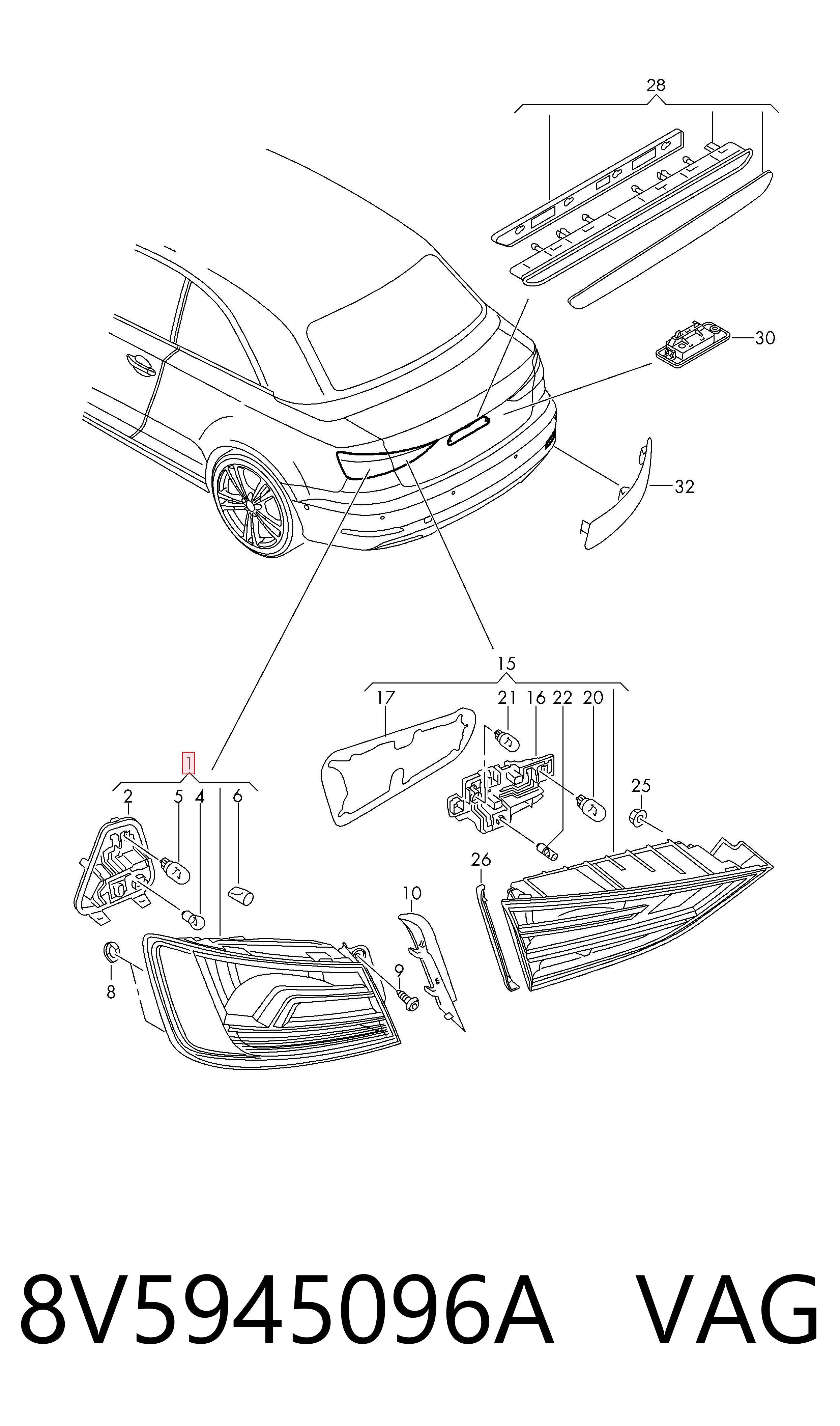 8V5945096A VAG Piloto trasero exterior derecho