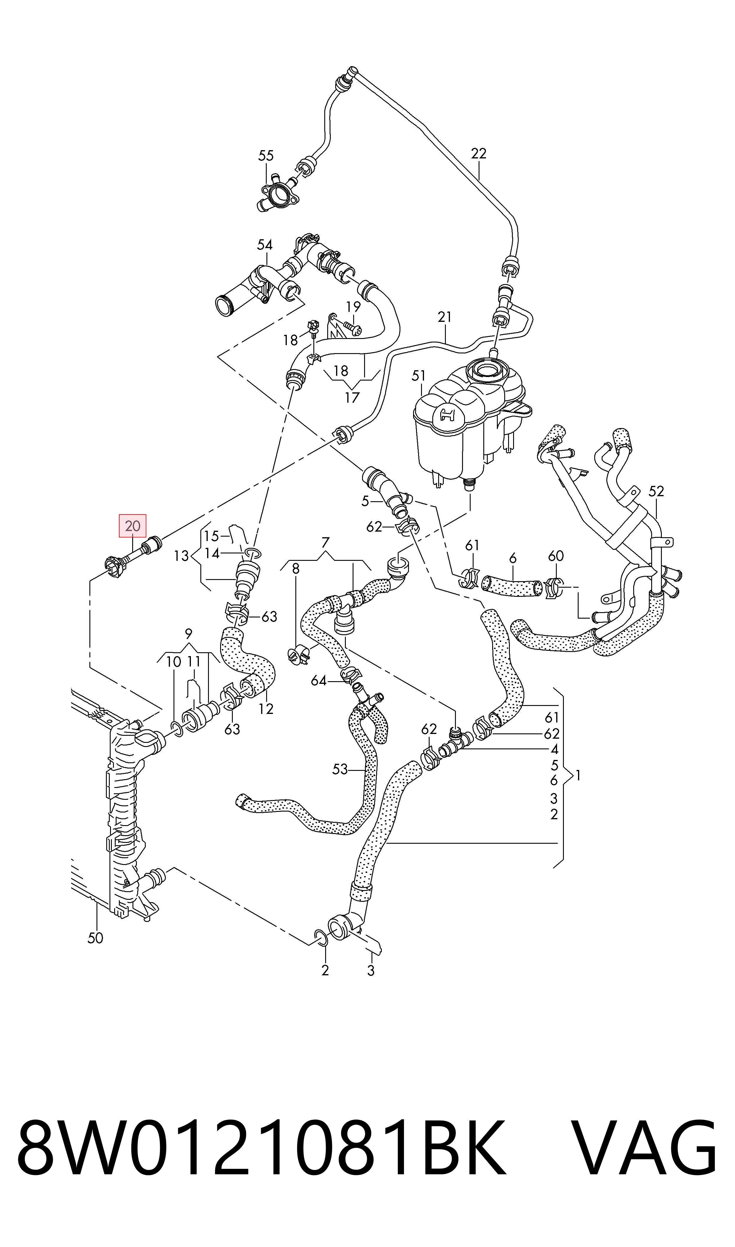 8W0121081BK VAG Brida del sistema de refrigeración (triple unión)