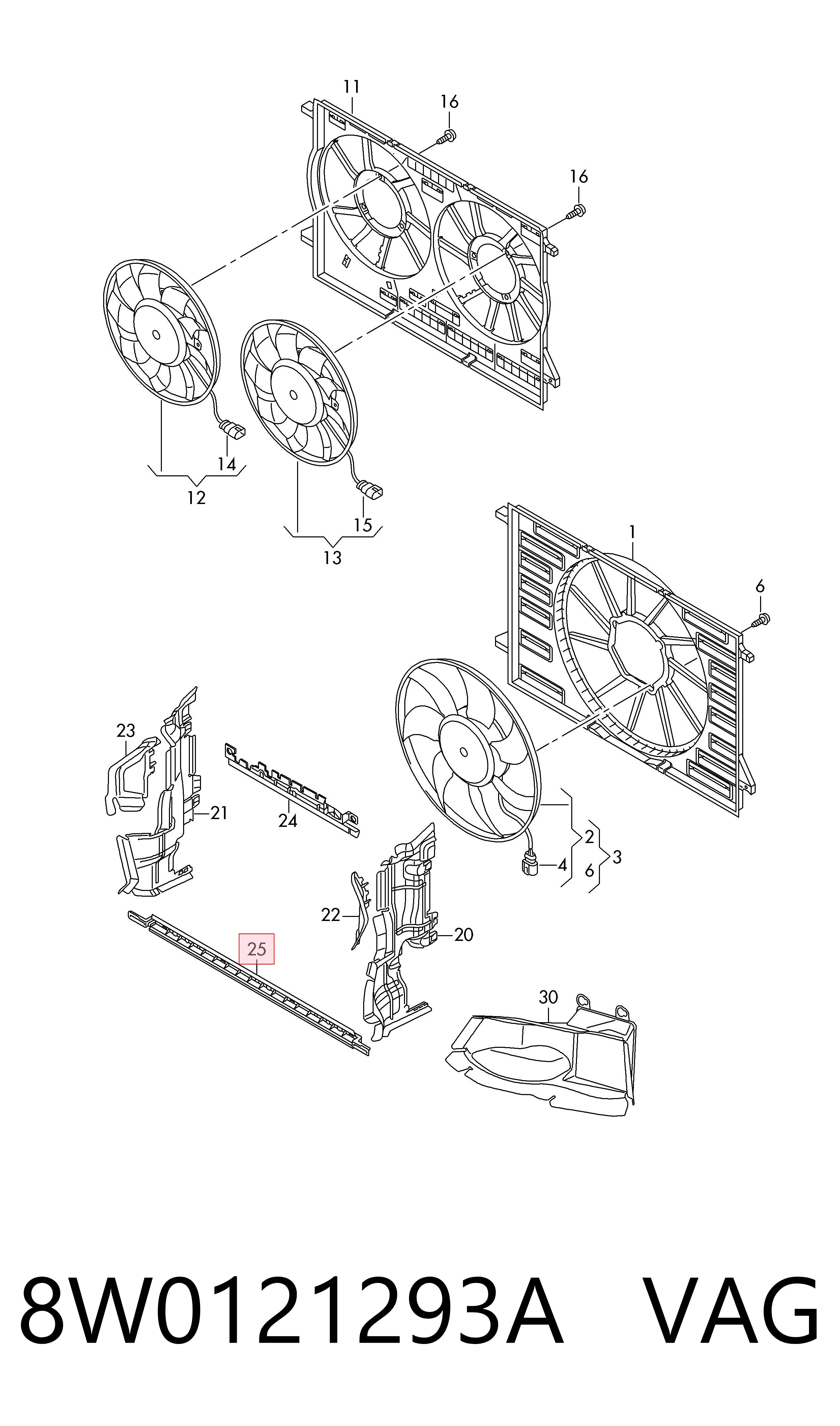 8W0121293A VAG Deflector de aire inferior del radiador