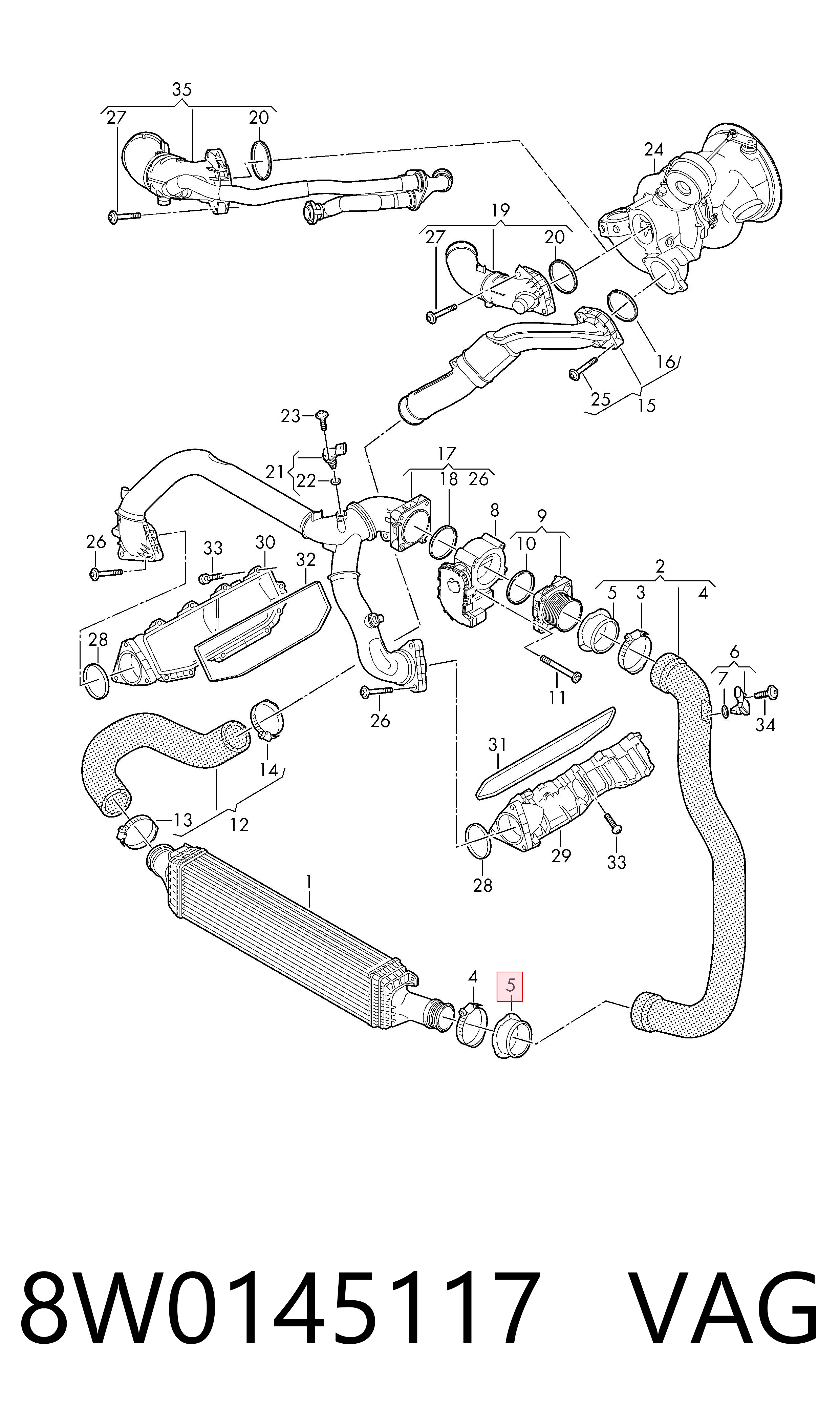 8W0145117 VAG Junta tórica del tubo del intercooler