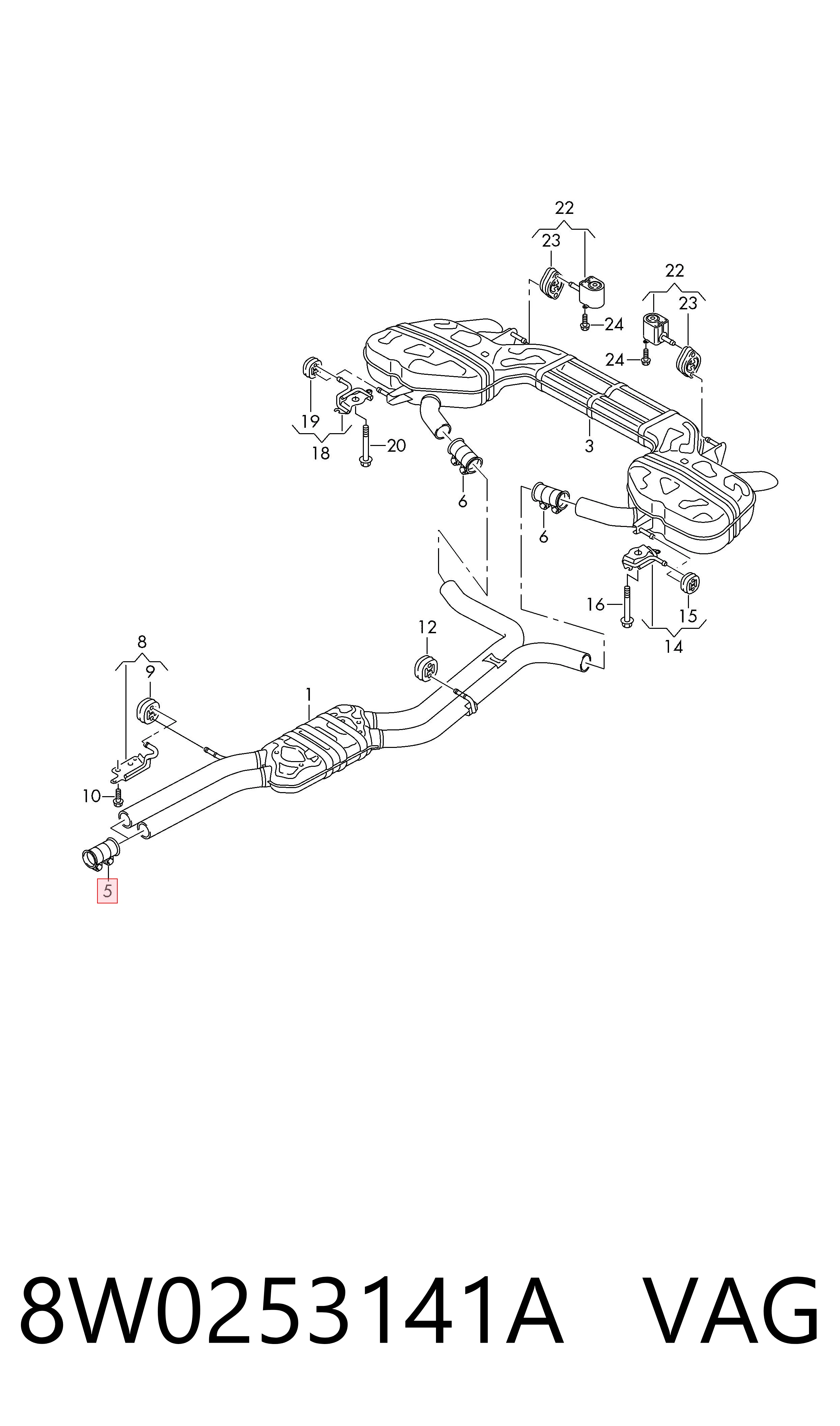 8W0253141A VAG Abrazadera delantera del silenciador