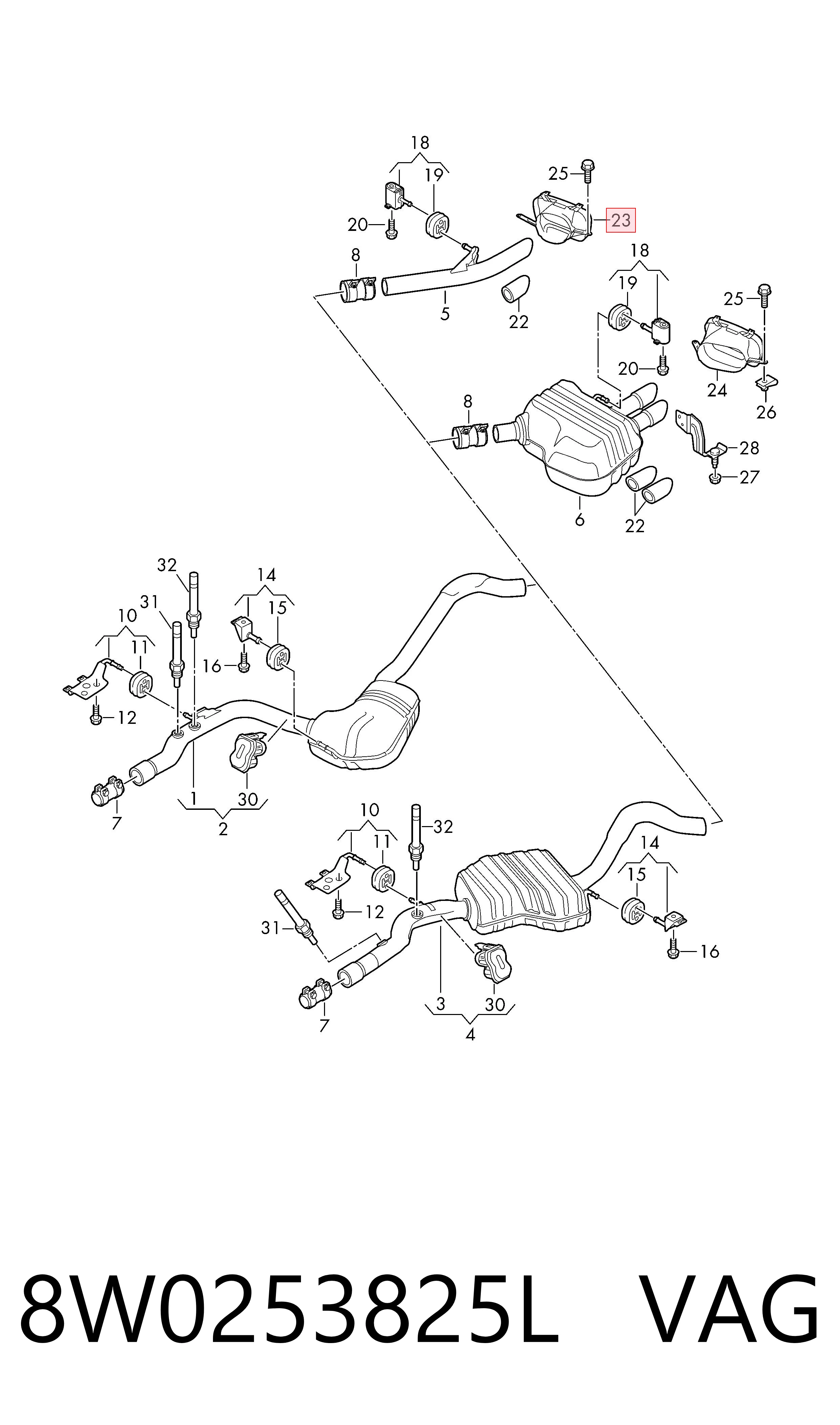 8W0253825L VAG Cola de escape