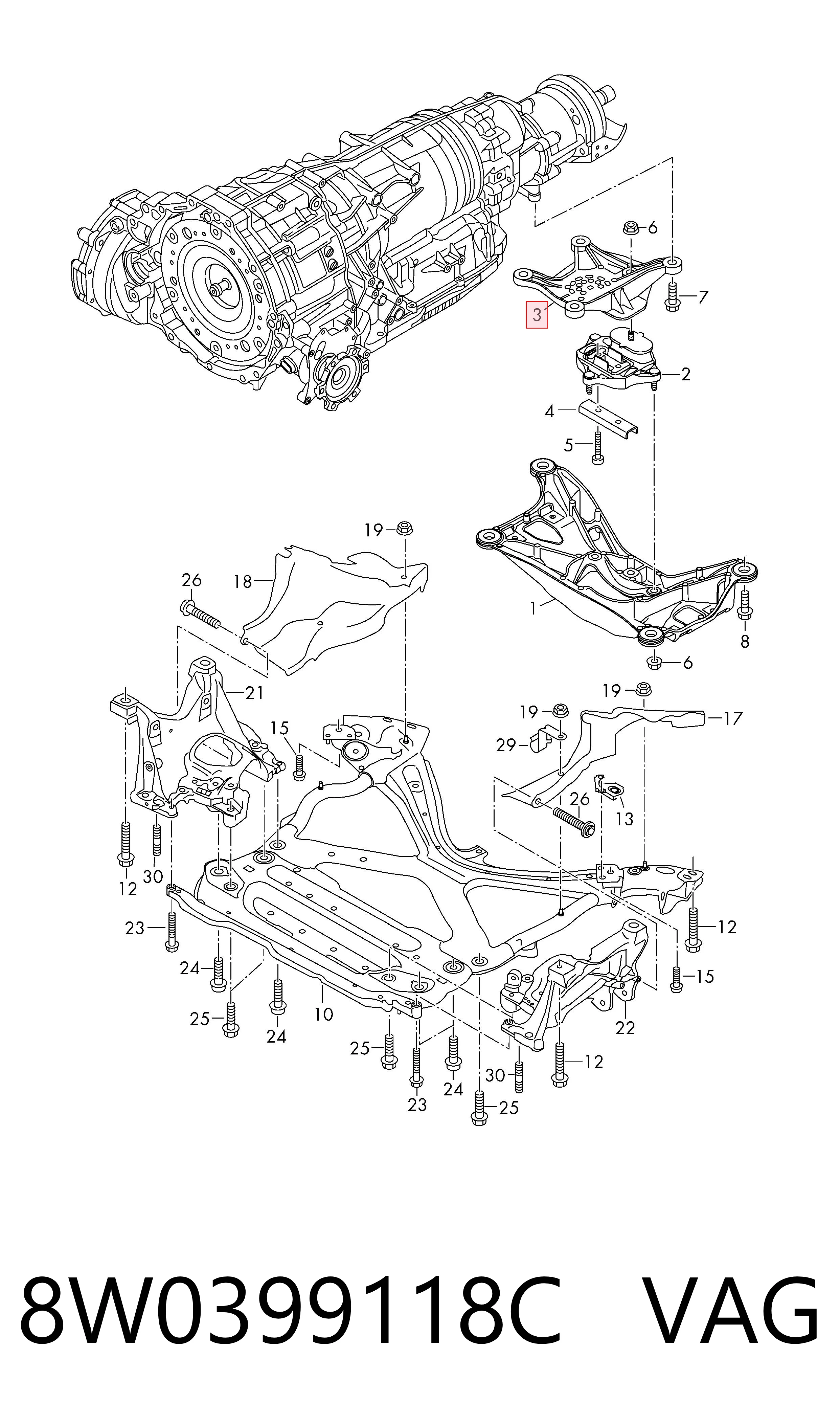 8W0399118C VAG Soporte de cojín de la caja de cambios