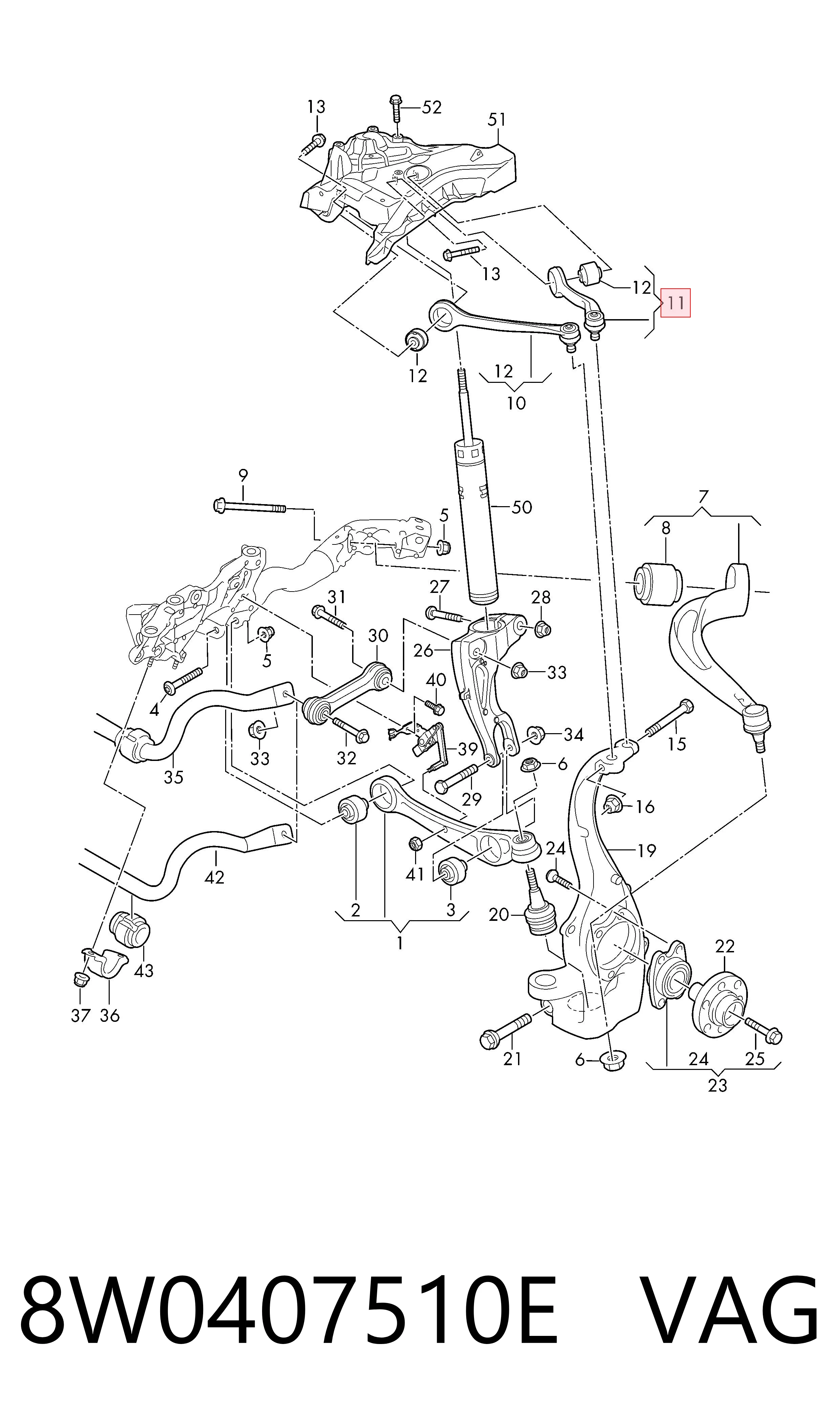 8W0407510E VAG Brazo superior derecho de la suspensión delantera