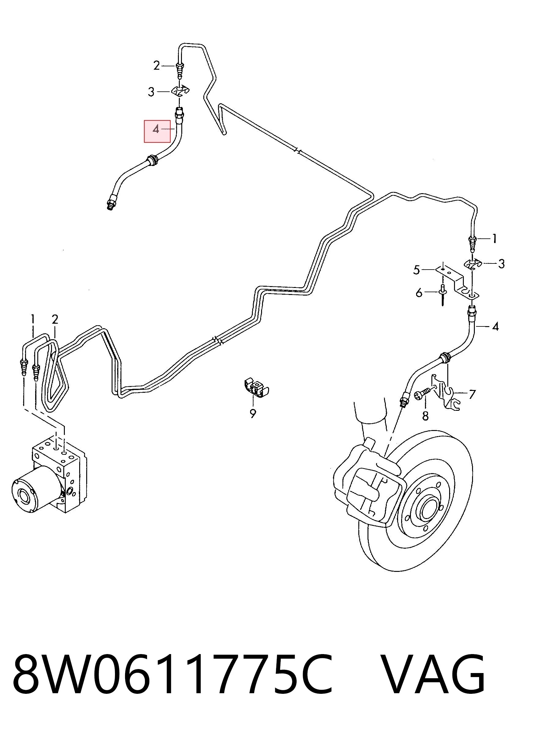 8W0611775C VAG Manguera de freno trasera