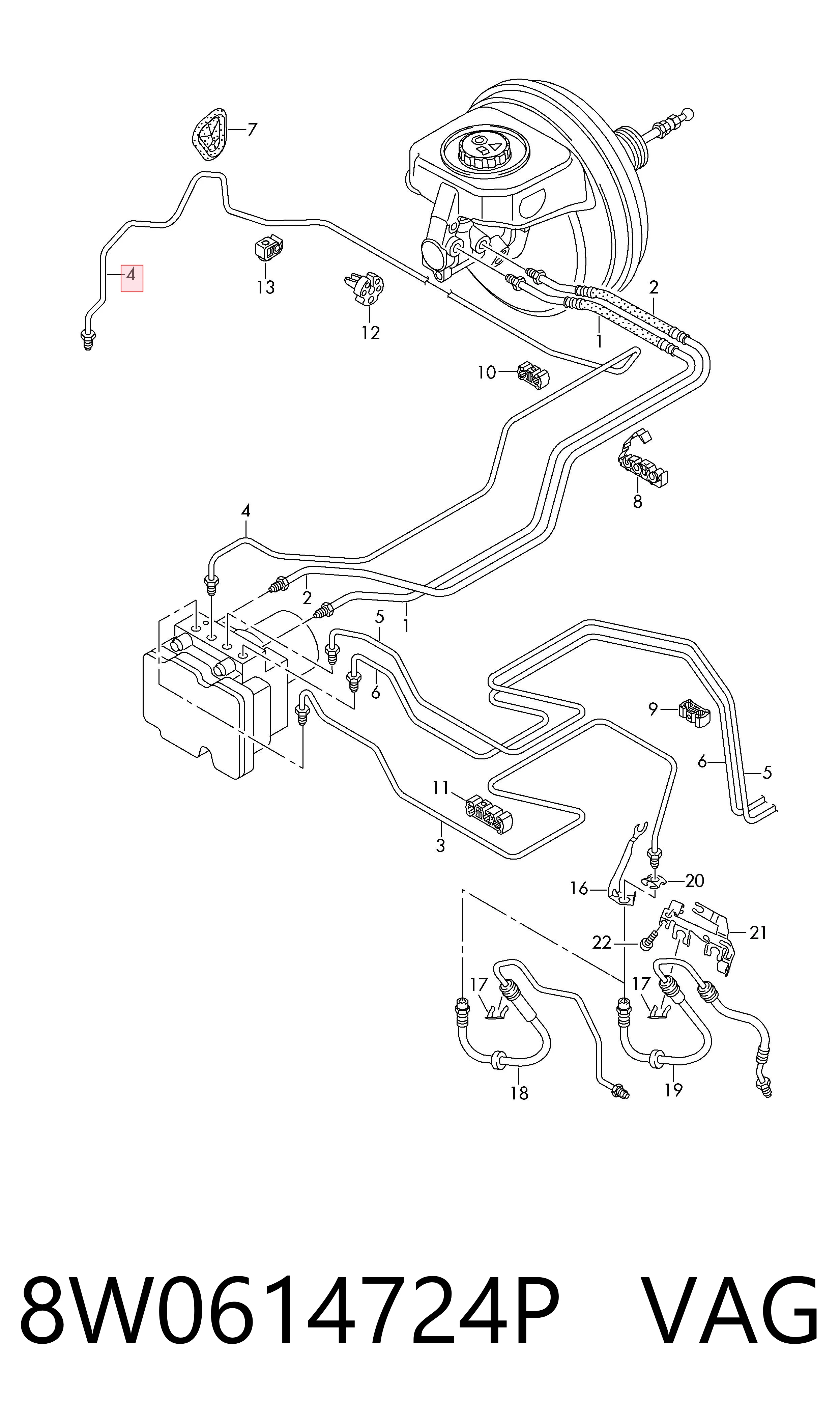 8W0614724P VAG Tubo de freno delantero derecho