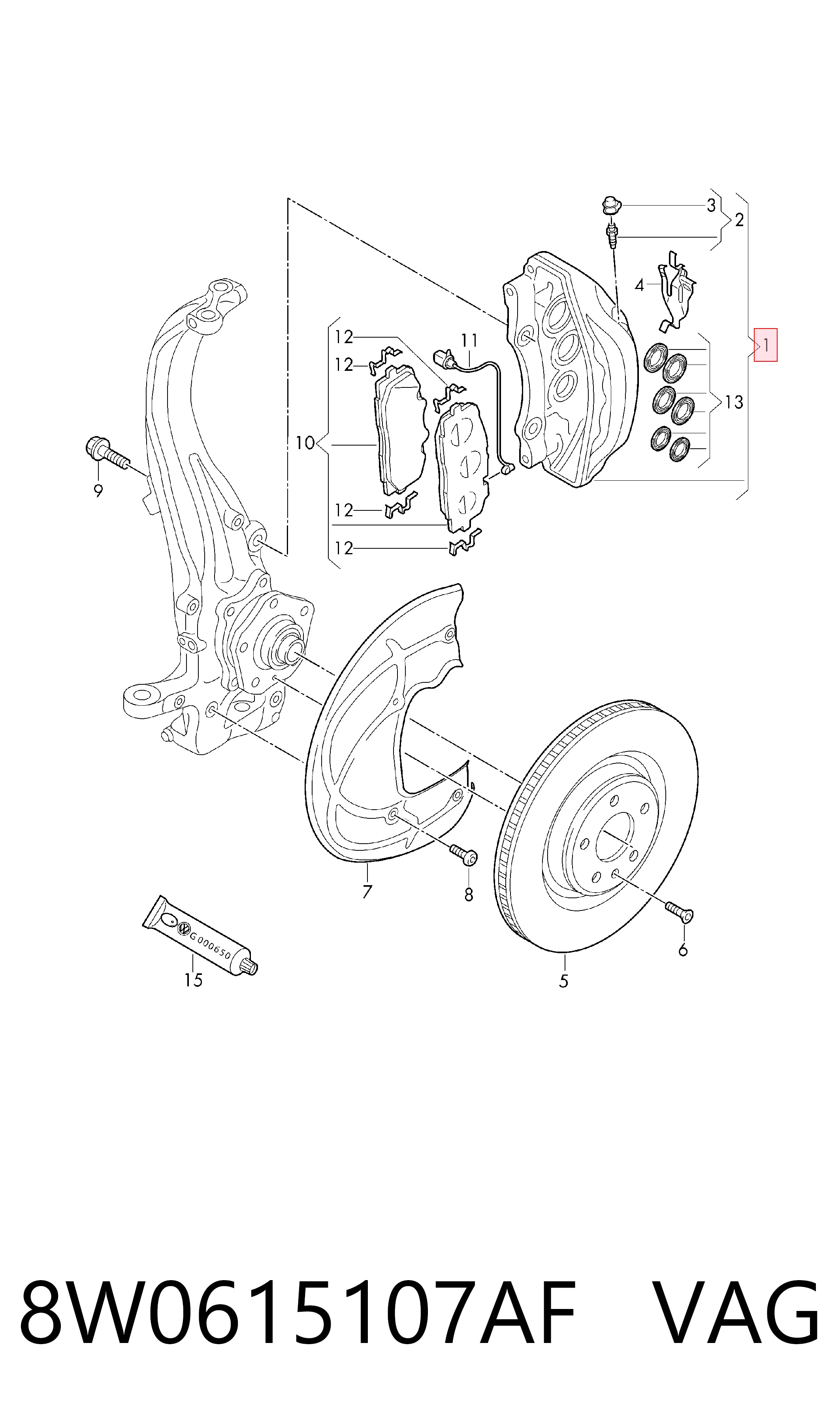 8W0615107AF VAG Pinza de freno delantera izquierda