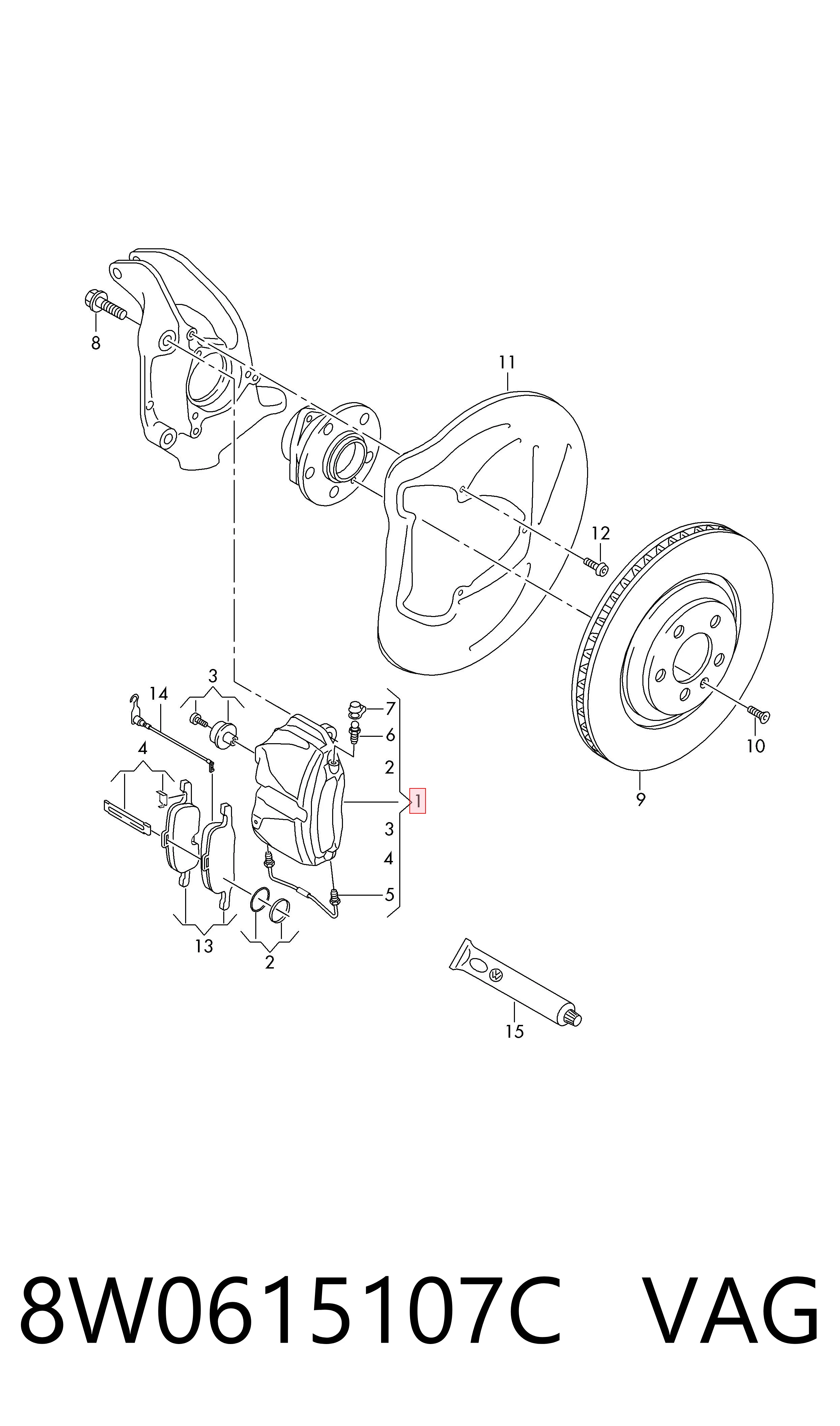 8W0615107C VAG Pinza de freno delantera izquierda