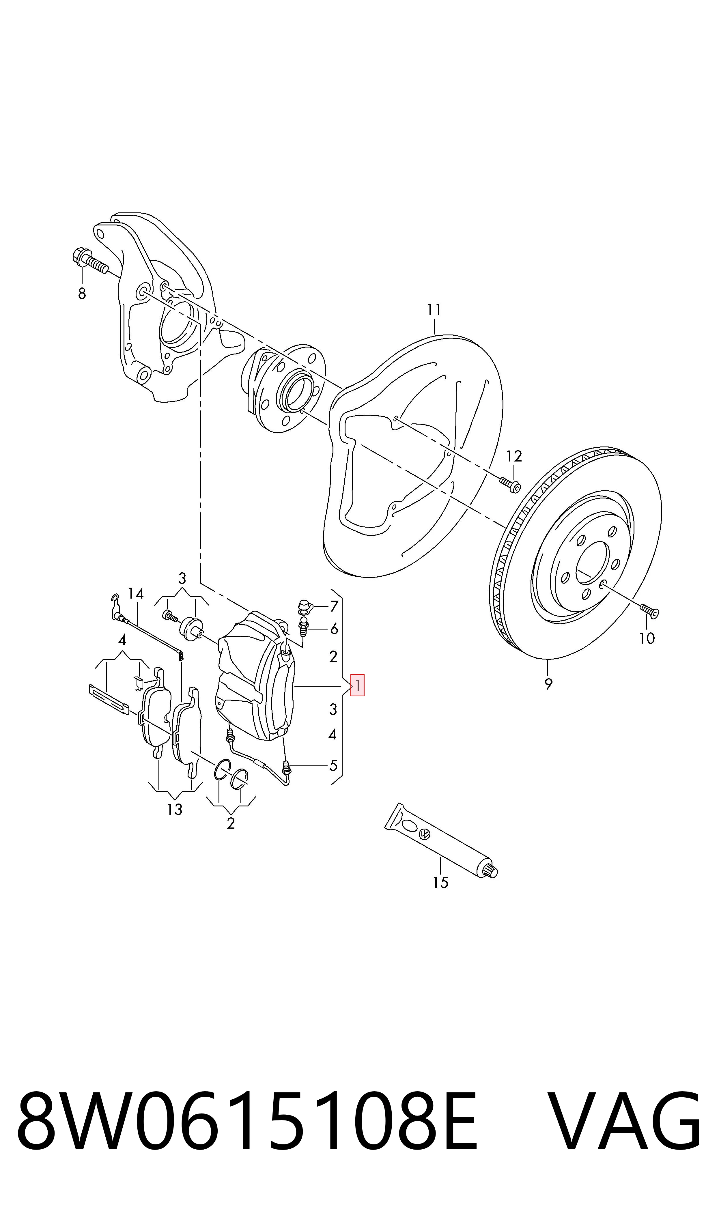 8W0615108E VAG Pinza de freno delantera derecha