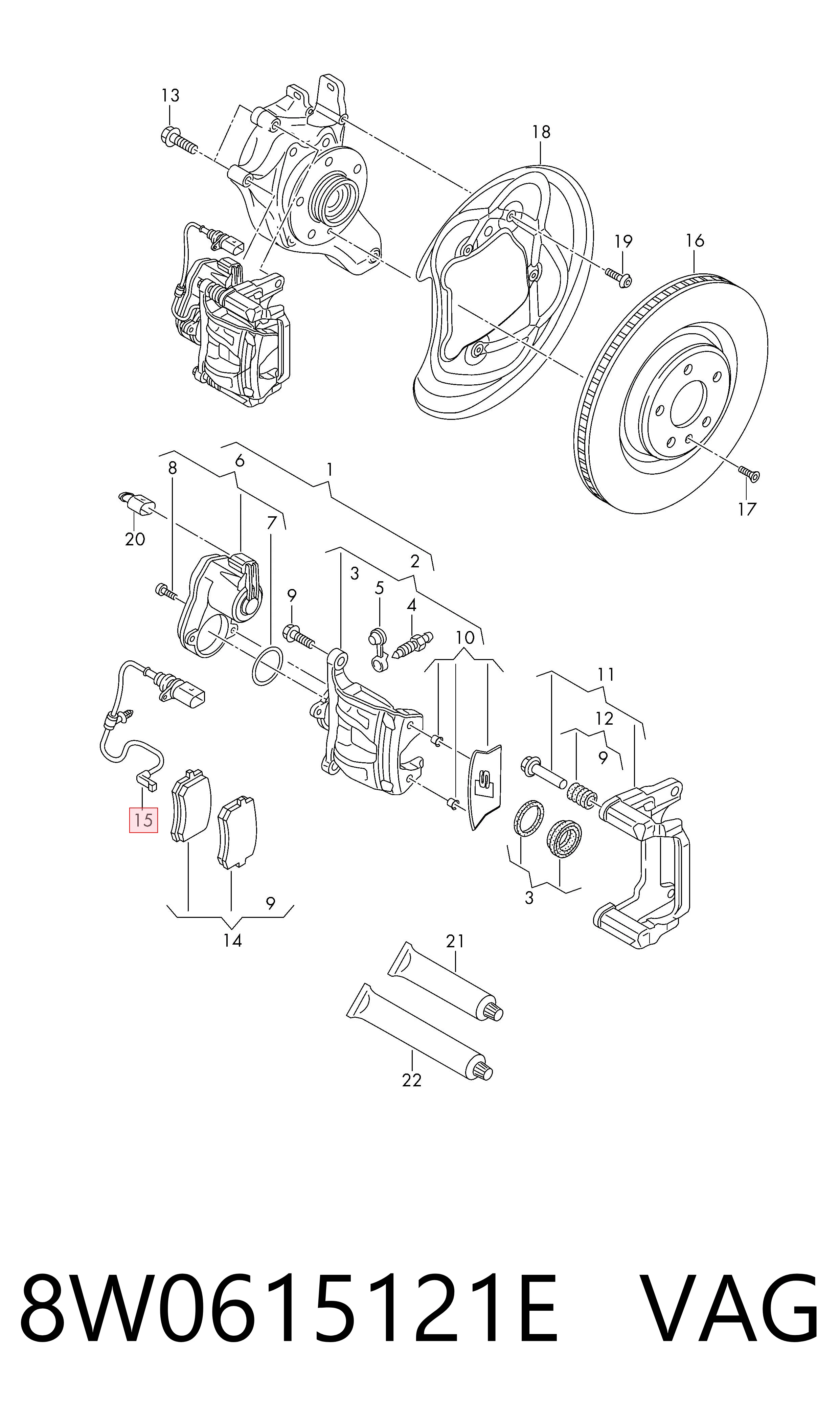 Comprar 8W0615121E VAG Sensor de desgaste de pastillas de freno trasero