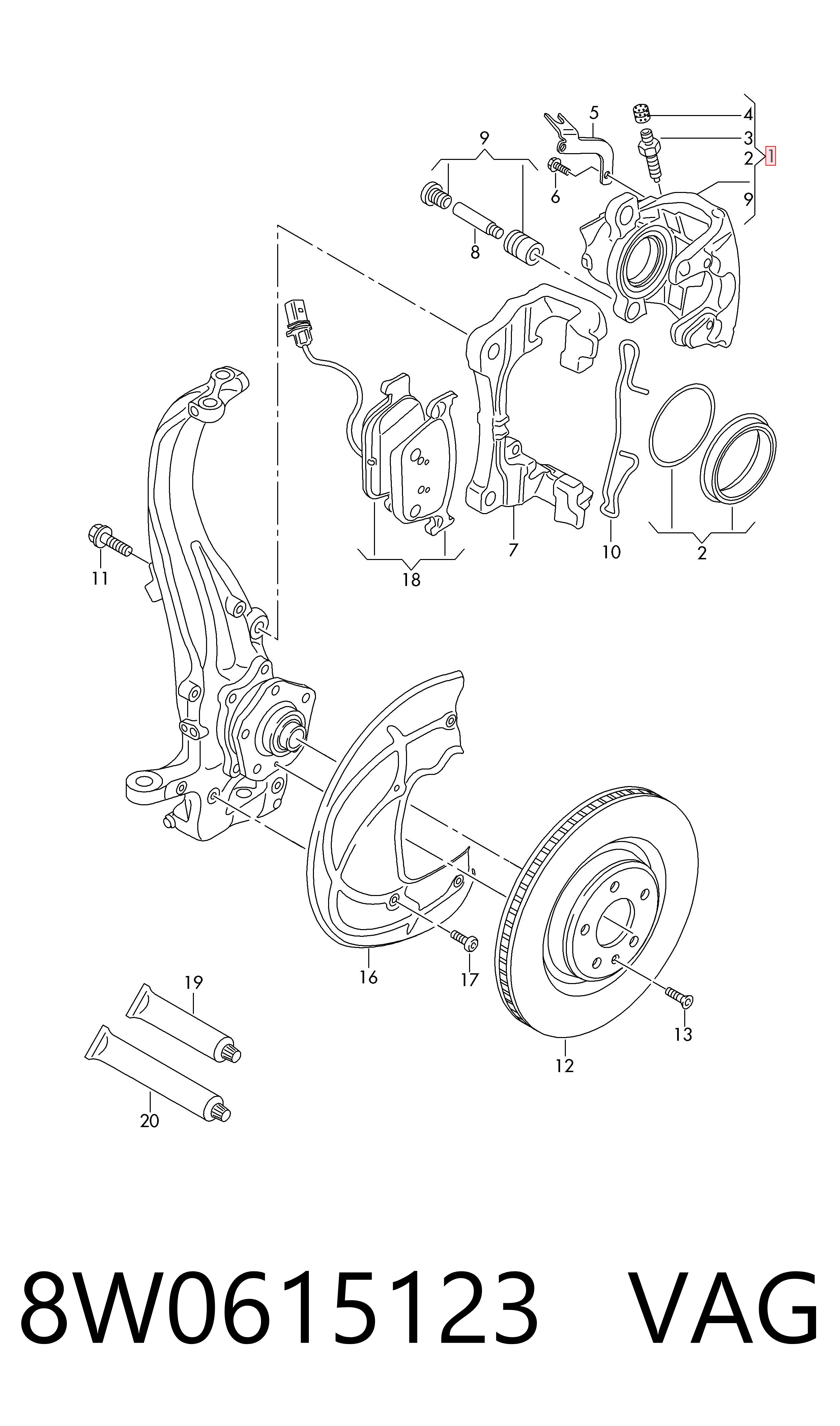 8W0615123 VAG Pinza de freno delantera izquierda