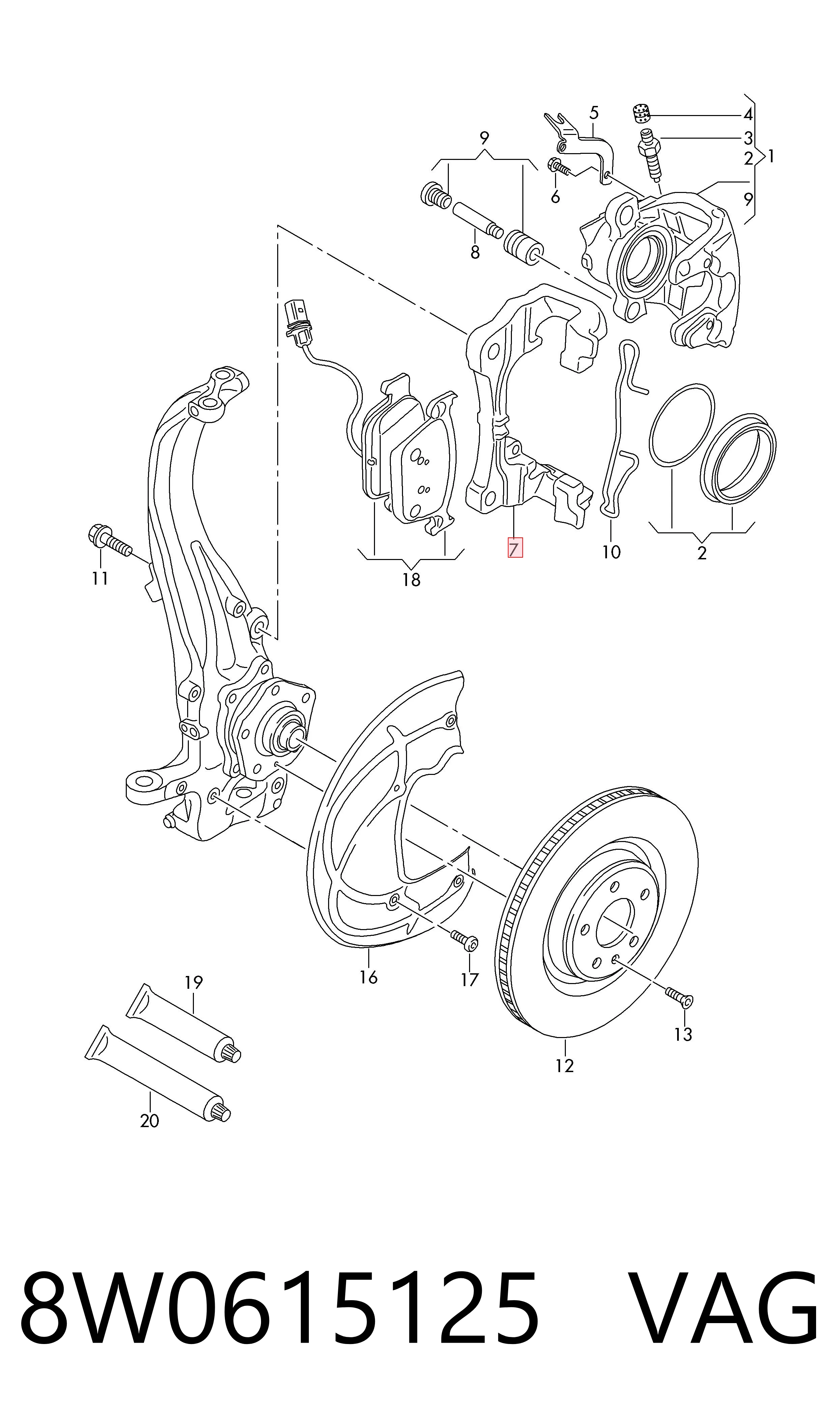 8W0615125 VAG Soporte, pinza de freno delantera
