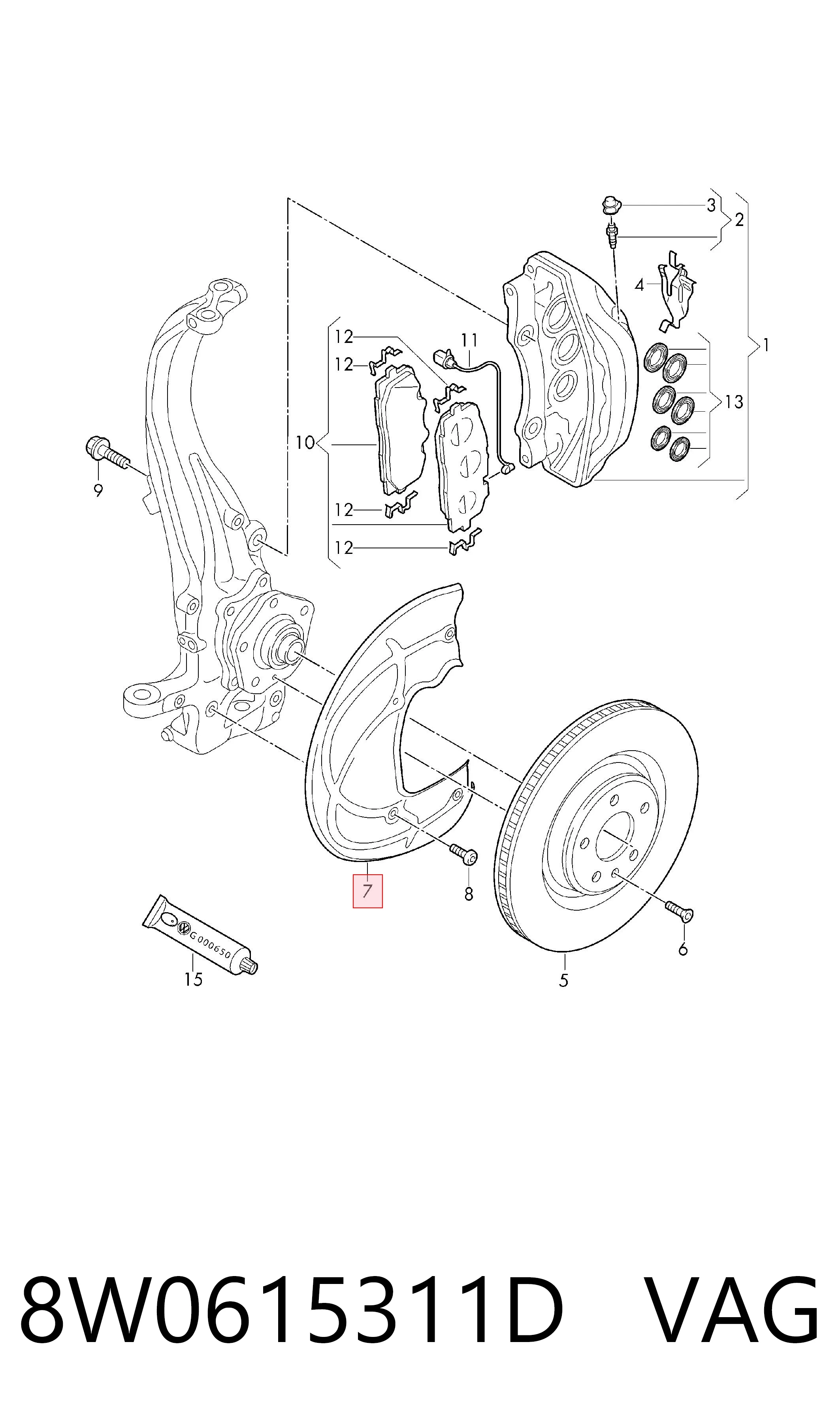 8W0615311D VAG Protector del disco de freno delantero izquierdo