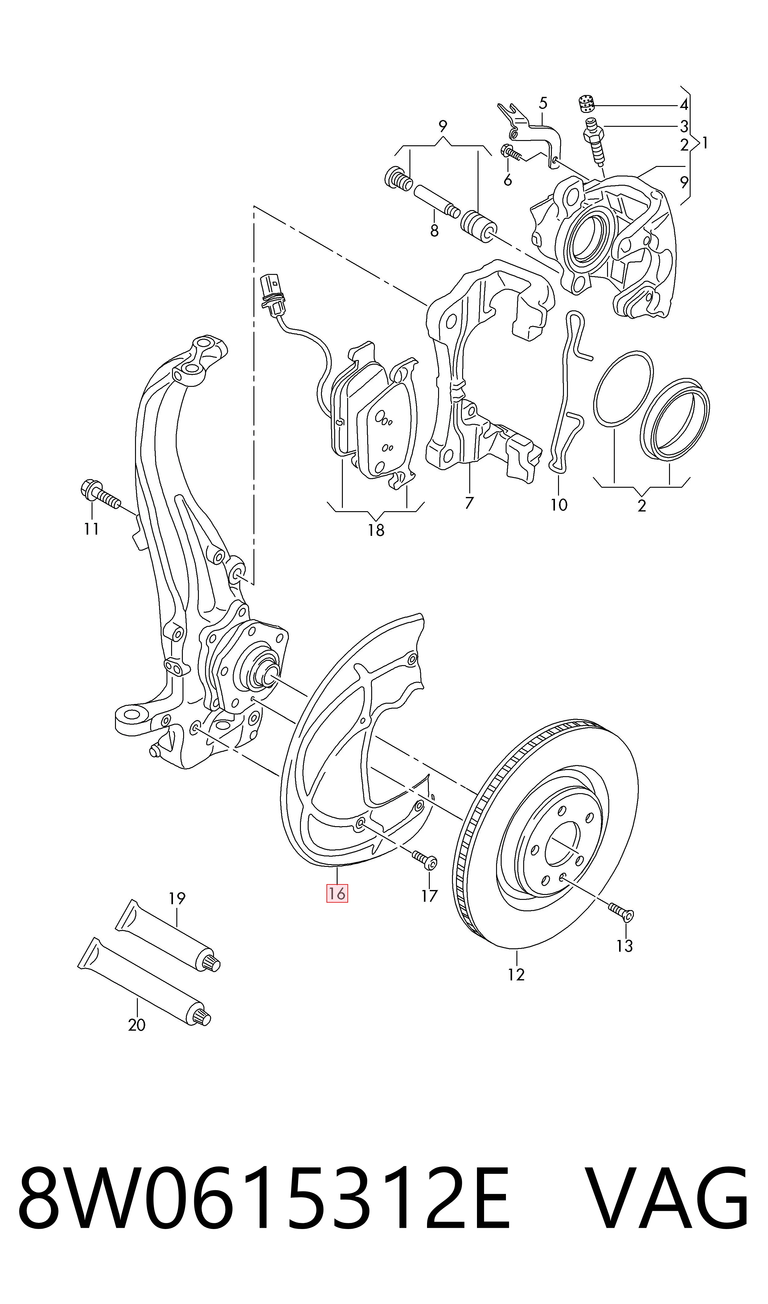 Protector de disco de freno delantero derecho VAG 8W0615312E precio, desde 54,60 EUR