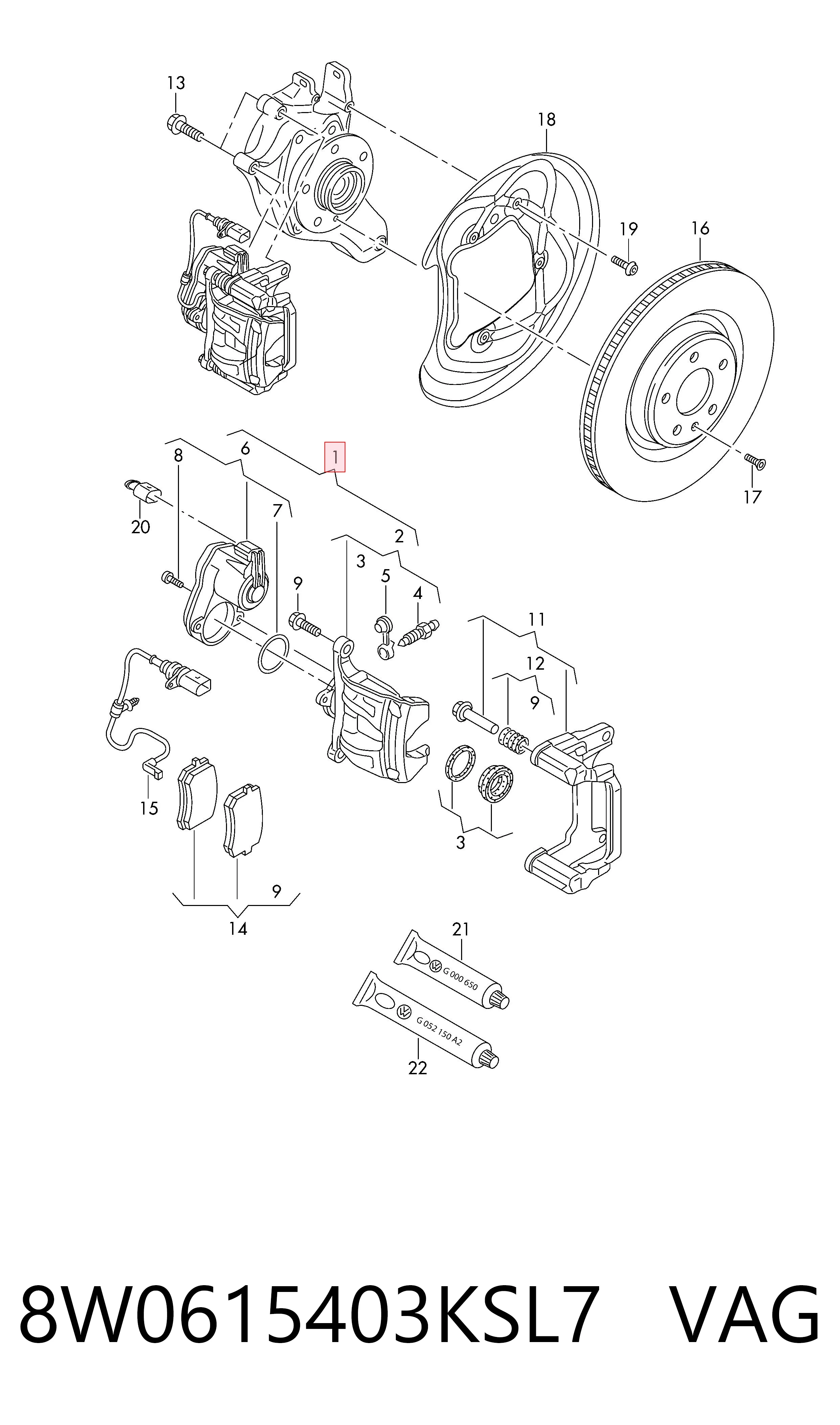 8W0615403KSL7 VAG Pinza de freno trasera izquierda