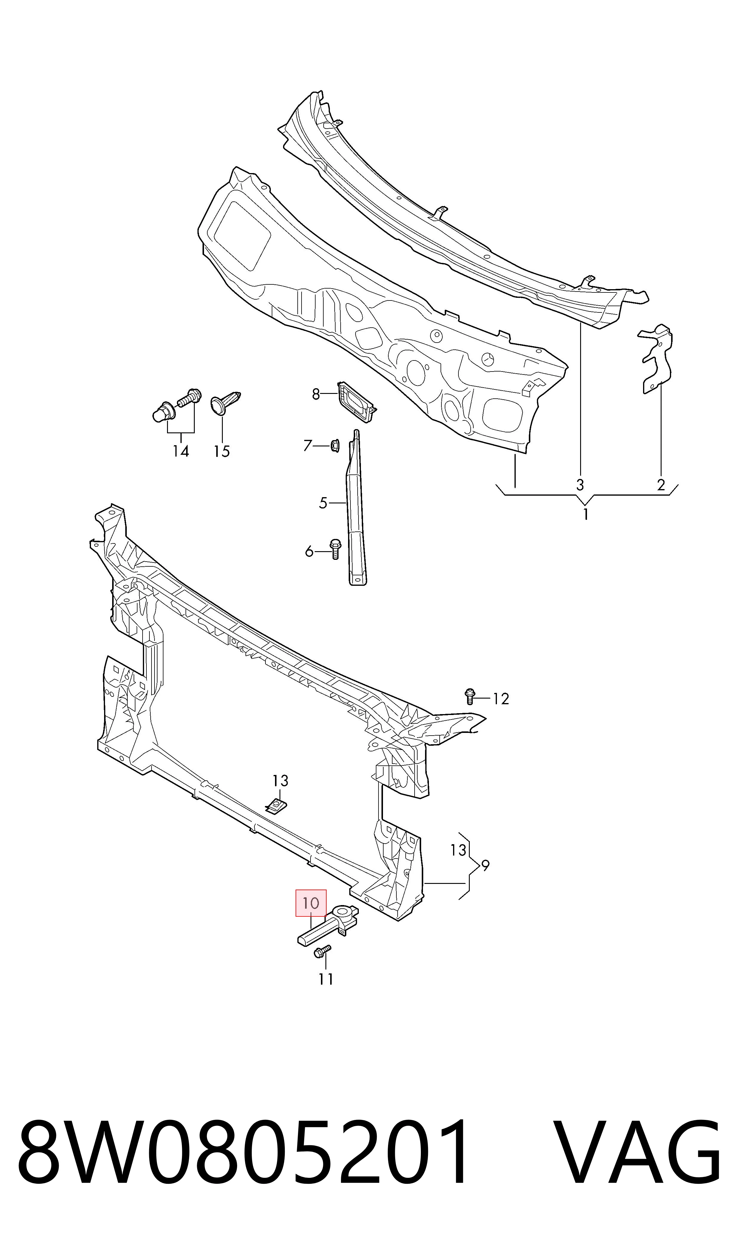 Soporte inferior del radiador VAG 8W0805201 precio, desde 8,17 EUR