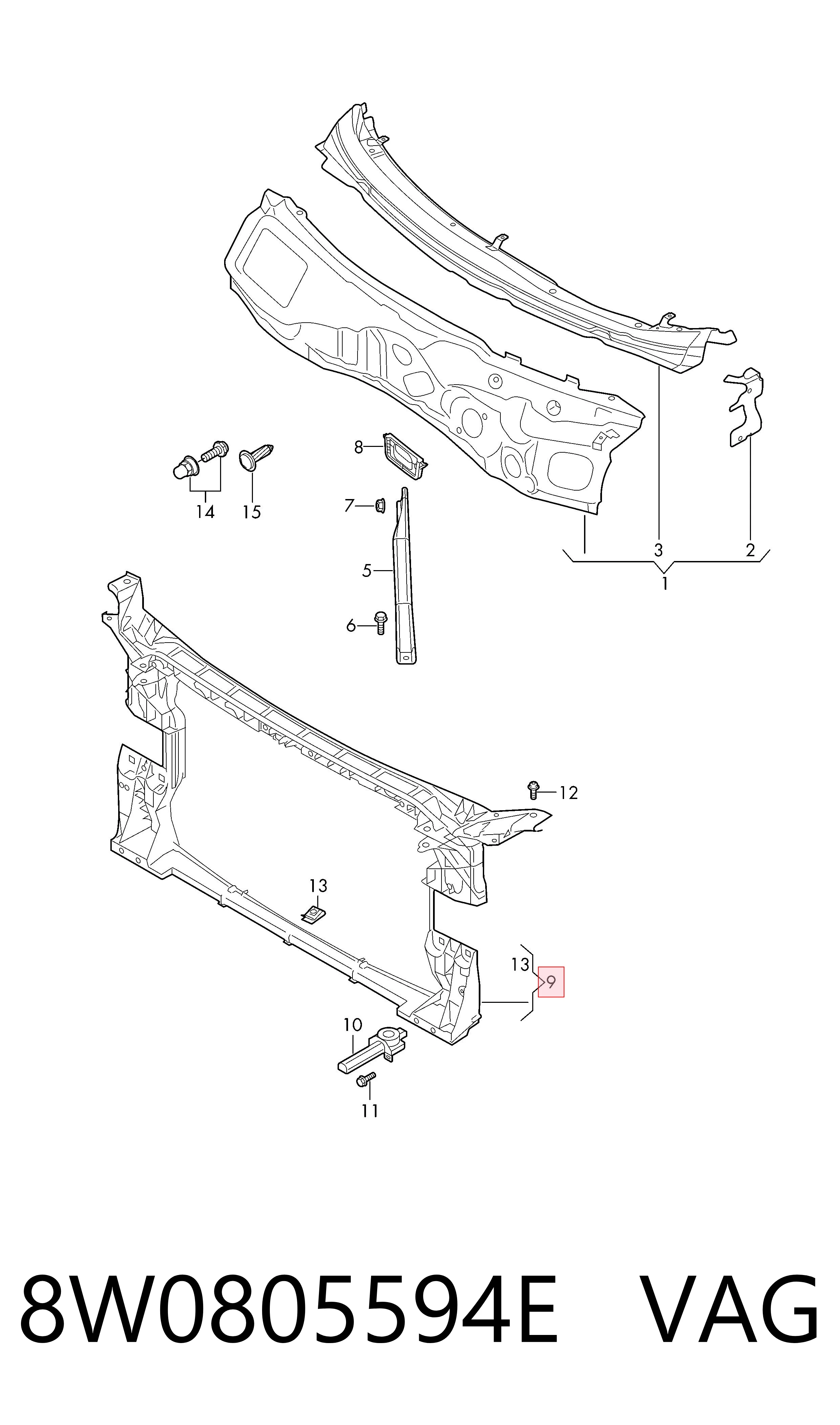 Comprar Panel de soporte del radiador y montaje de faros Audi A4  8W2, 8WC a bajo precio
