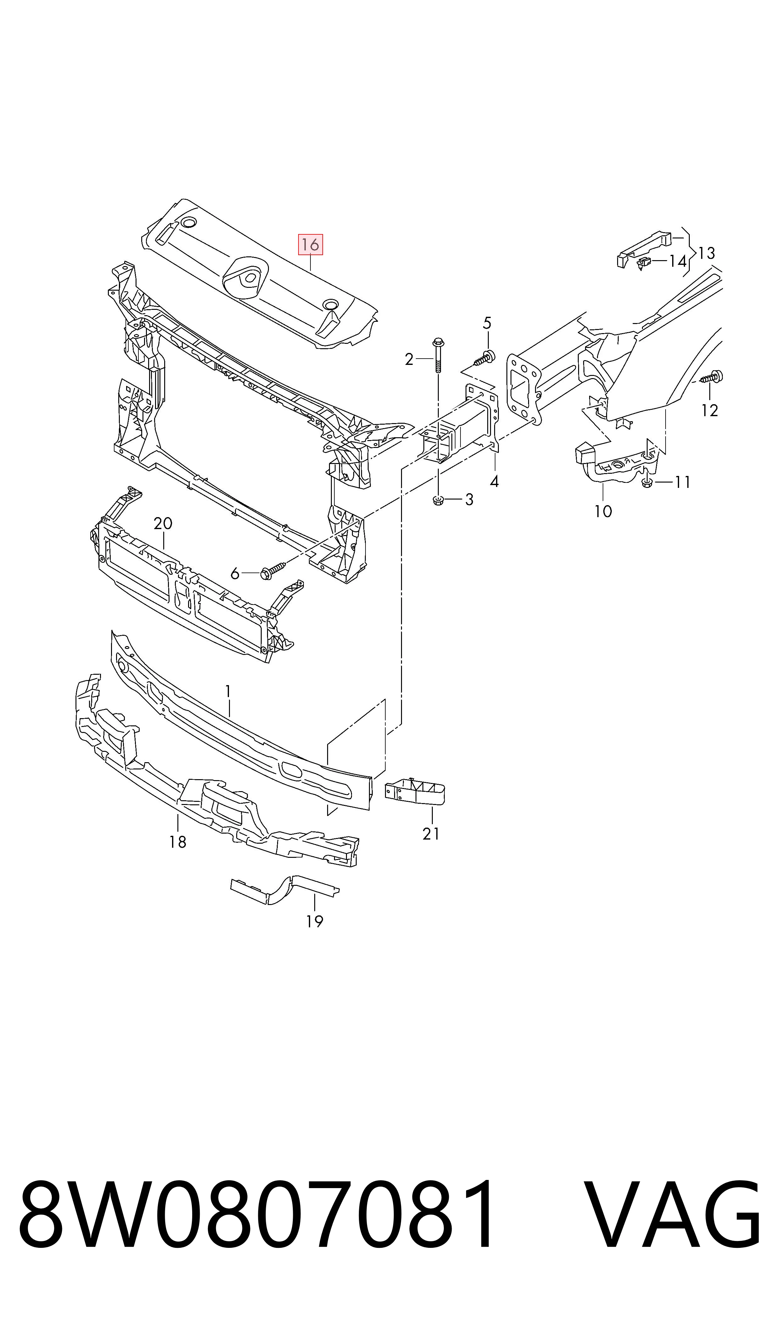 8W0807081 VAG Cubierta superior del panel frontal (soporte del radiador)
