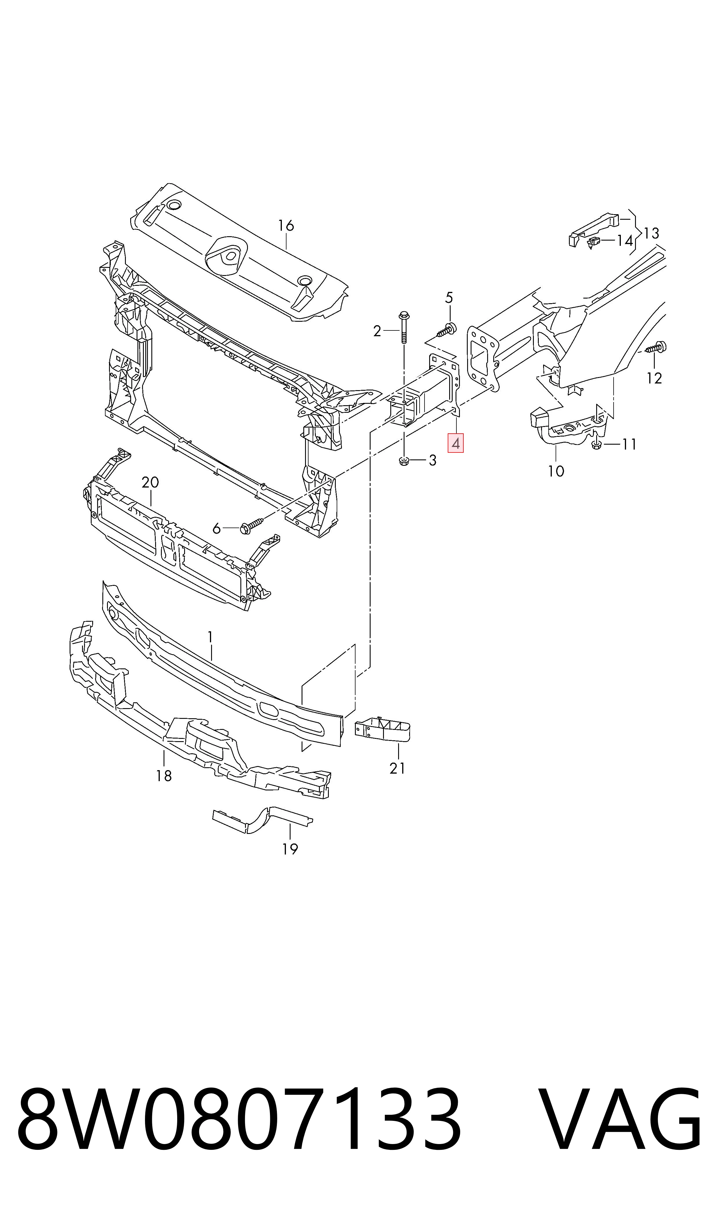 8W0807133 VAG Soporte del refuerzo del parachoques delantero