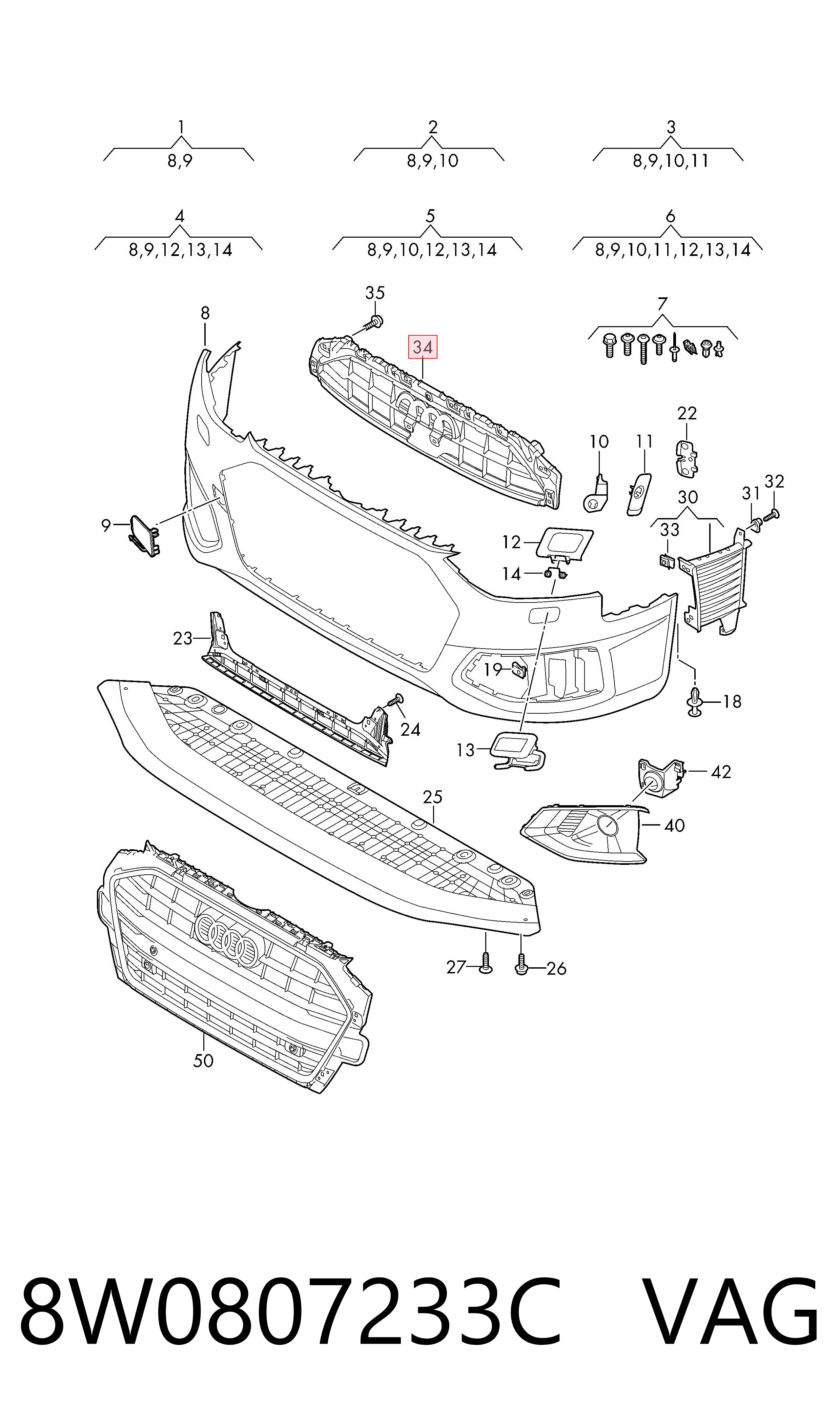 8W0807233C VAG Soporte de parrilla del radiador