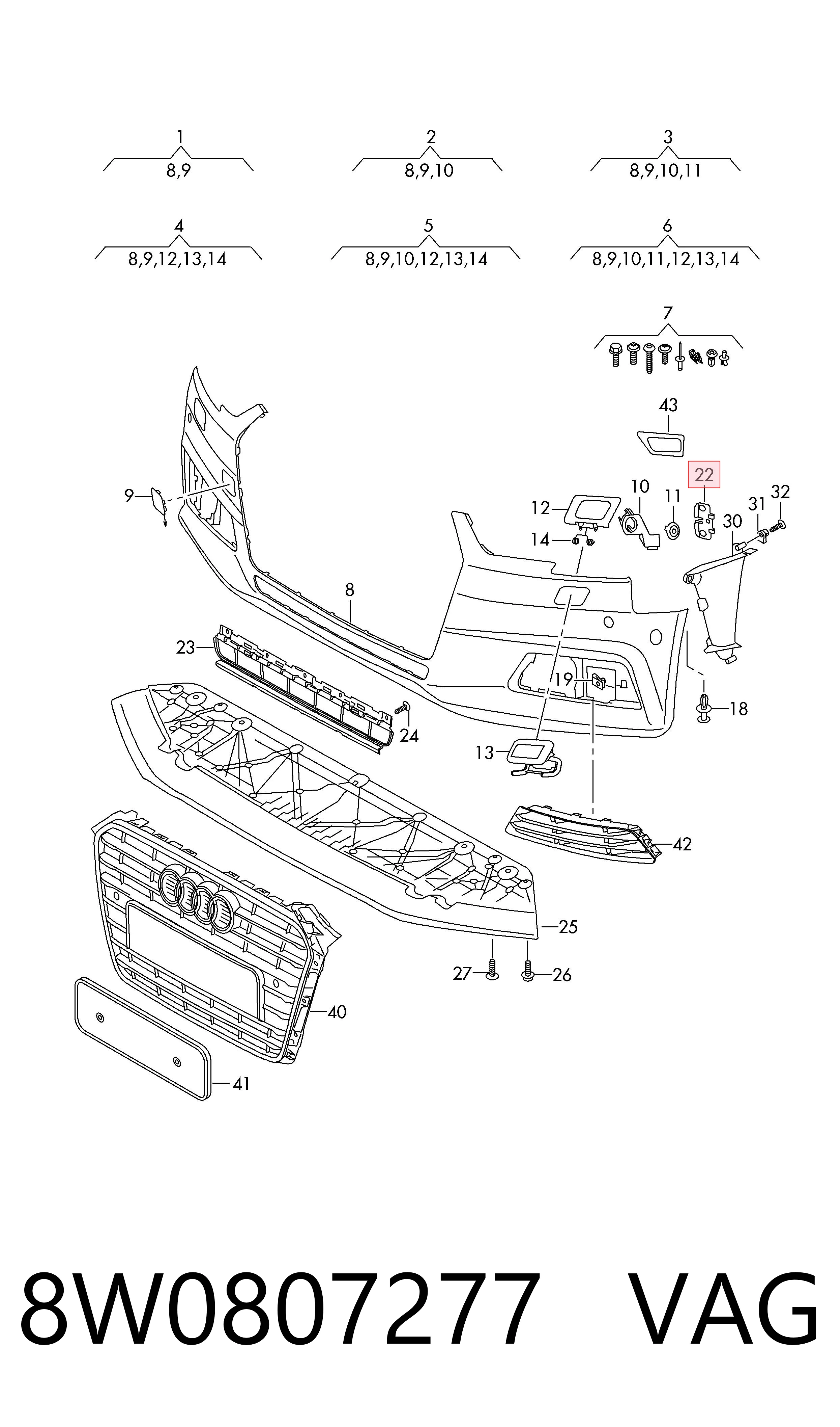 Soporte de parachoques delantero izquierdo VAG 8W0807277 precio, desde 16,22 EUR