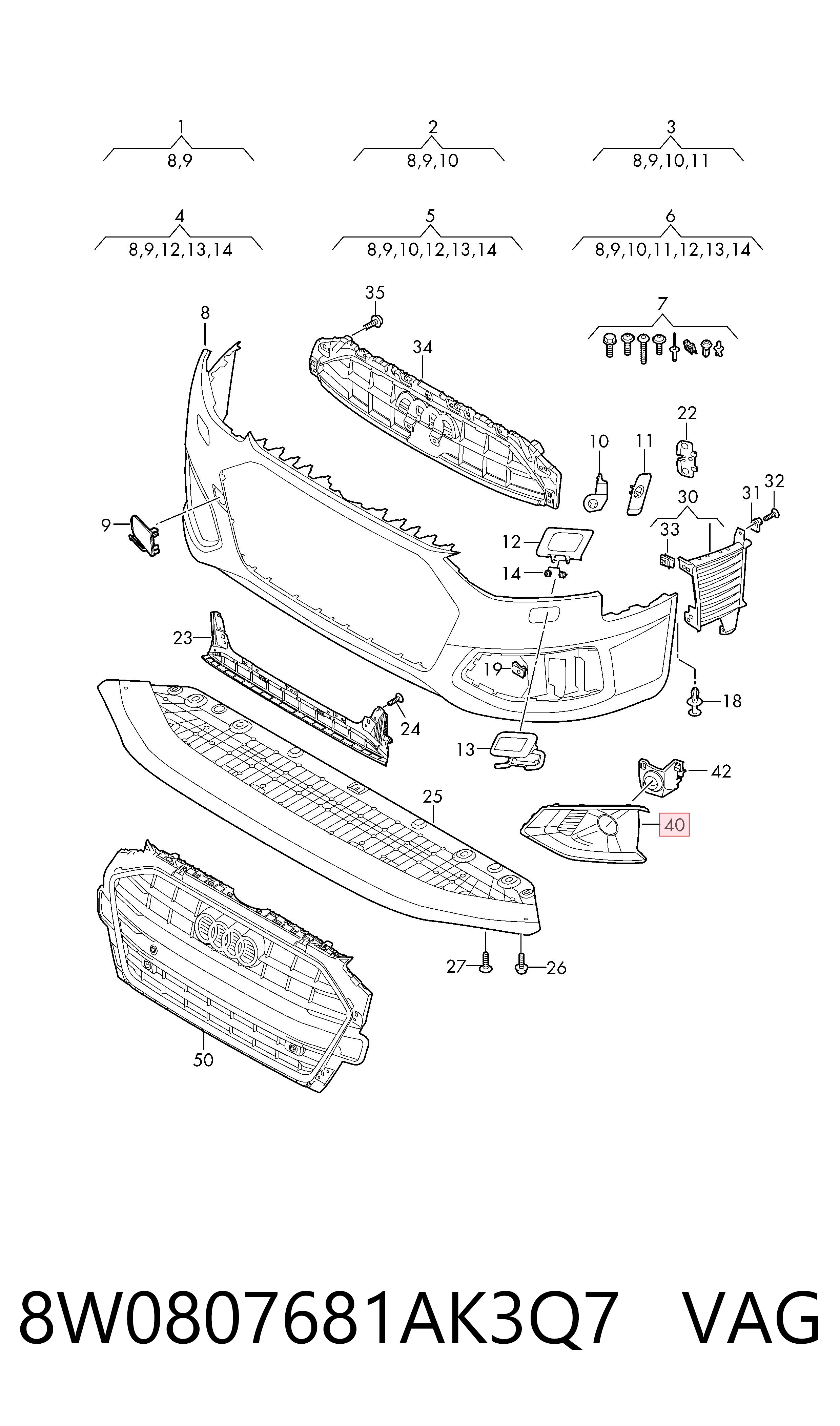 8W0807681AK3Q7 VAG Rejilla izquierda del parachoques delantero