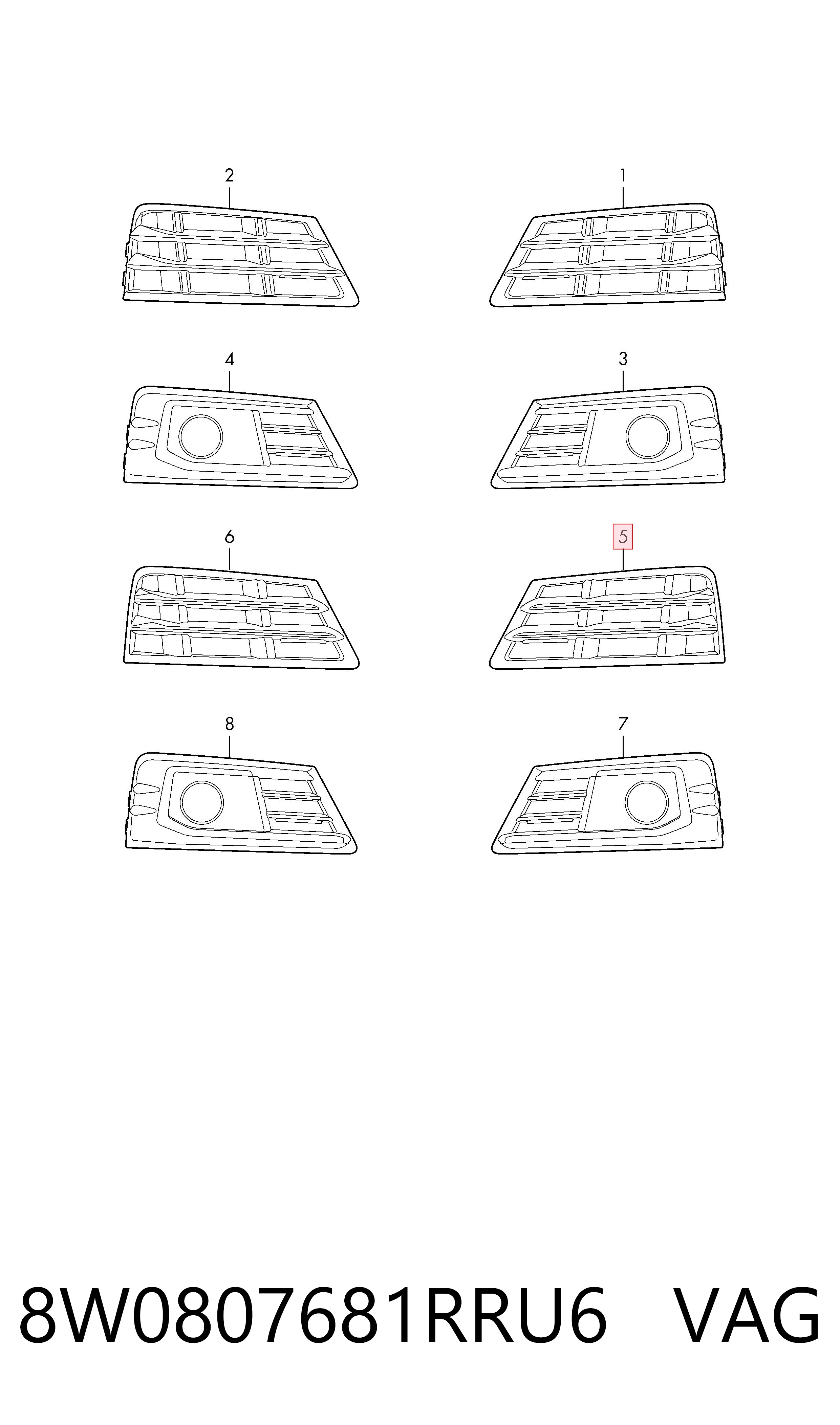 8W0807681RRU6 VAG Tapa de rejilla de faro antiniebla delantero izquierdo