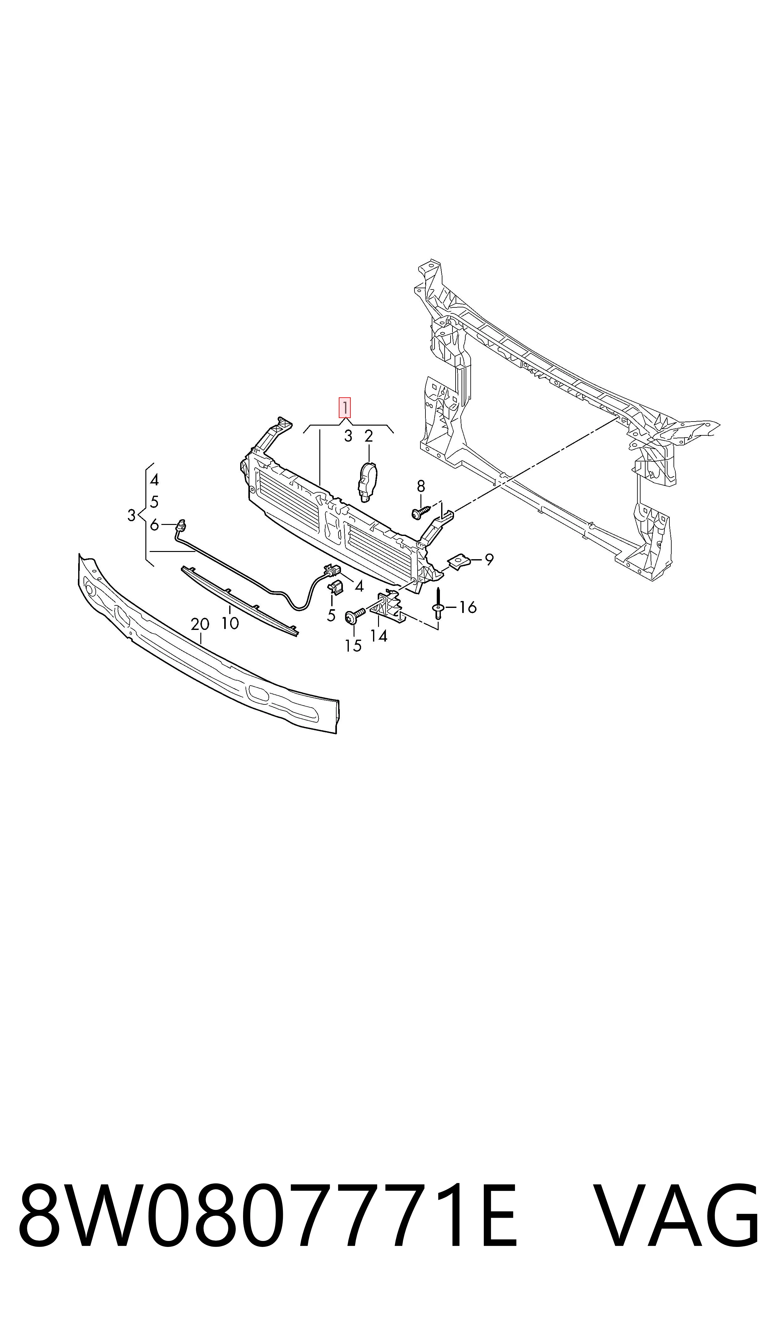 8W0807771E VAG Soporte de parrilla del radiador