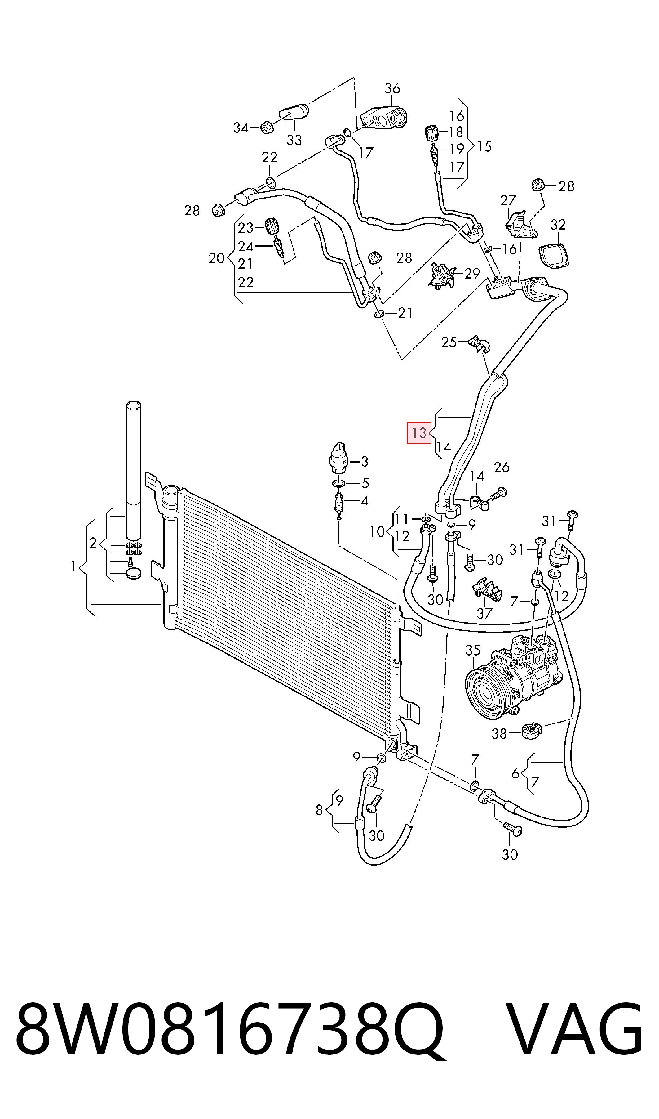 8W0816738Q VAG Manguera de aire acondicionado de evaporador al compresor