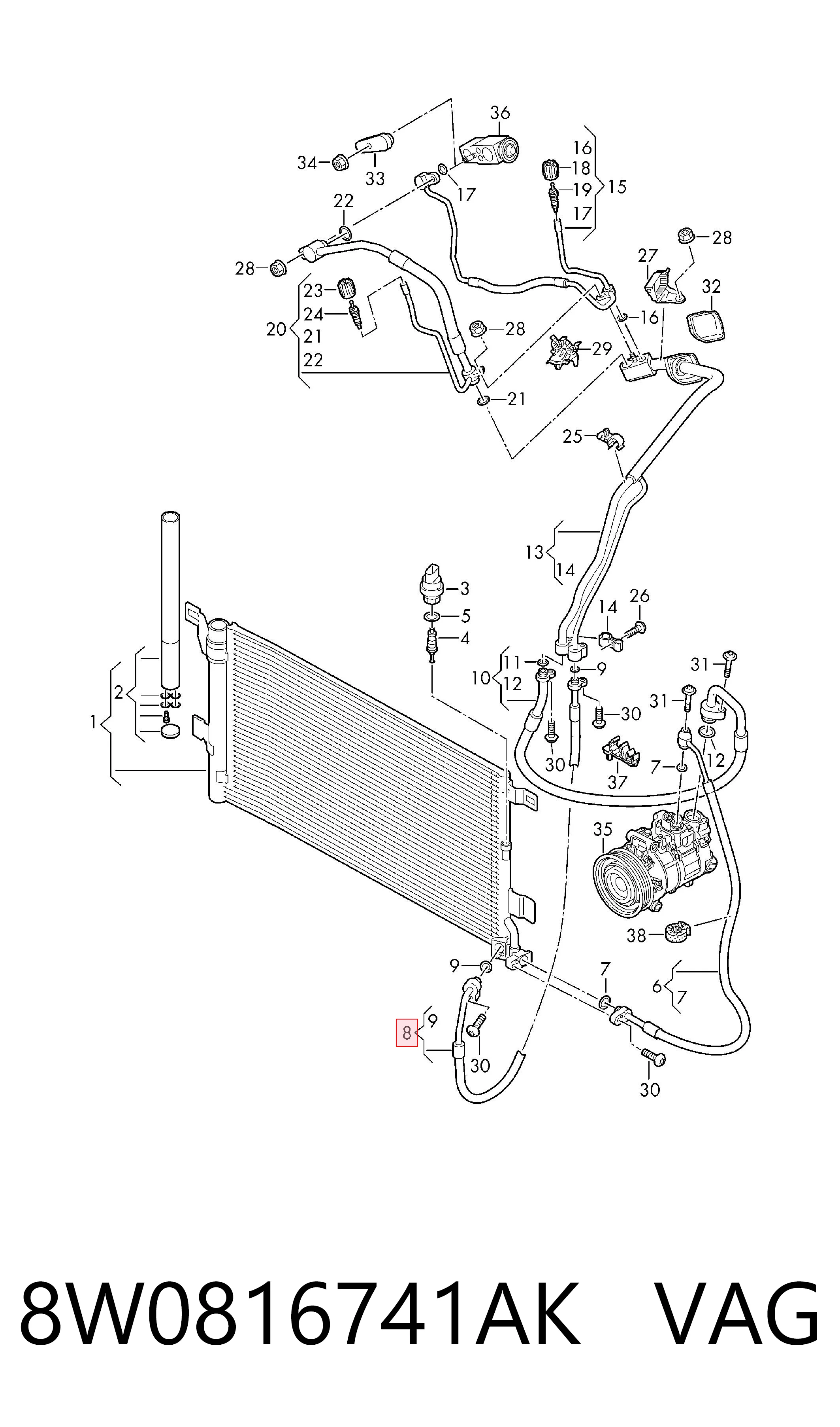 Manguera de aire acondicionado de condensador a evaporador VAG 8W0816741AK precio, desde 59,33 EUR