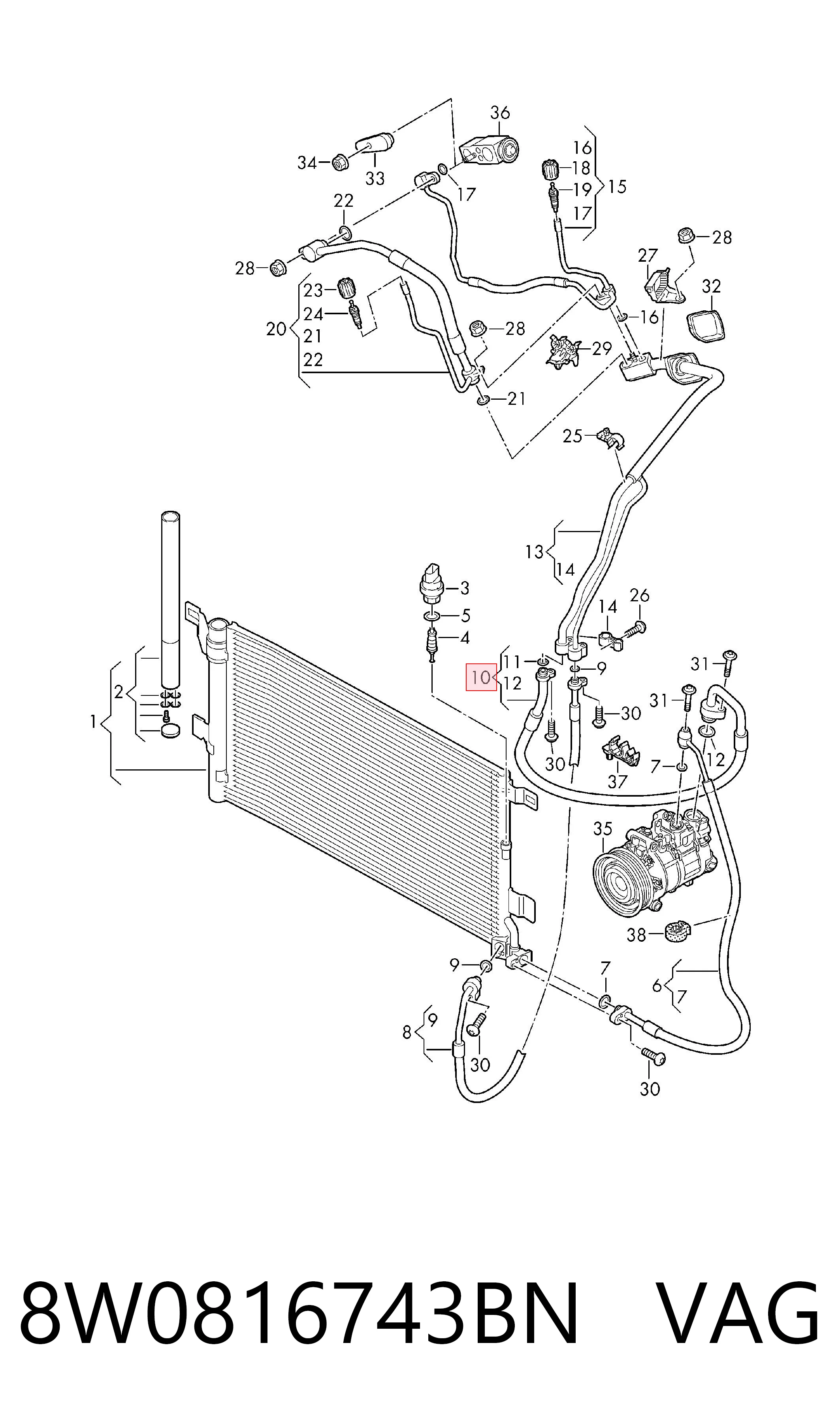 8W0816743BN VAG Manguera de aire acondicionado de evaporador al compresor