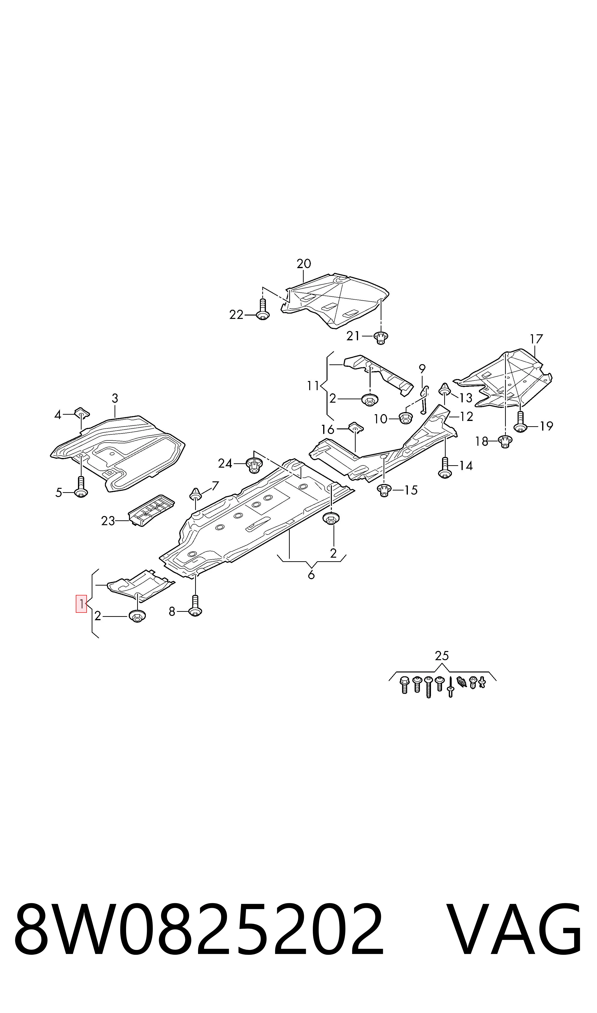 8W0825202 VAG Protector de bajos delantero derecho