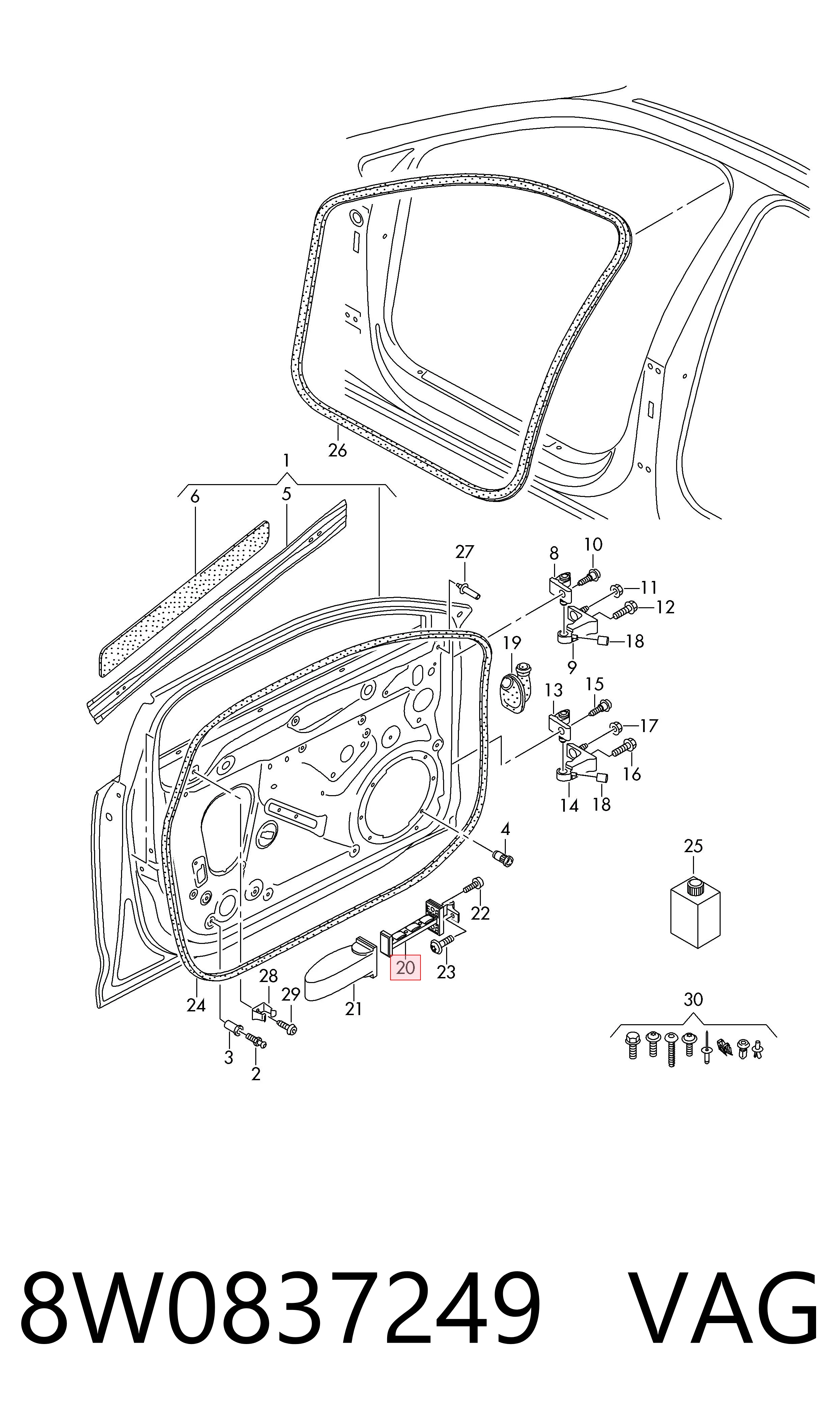 8W0837249 VAG Limitador de apertura de puerta delantera