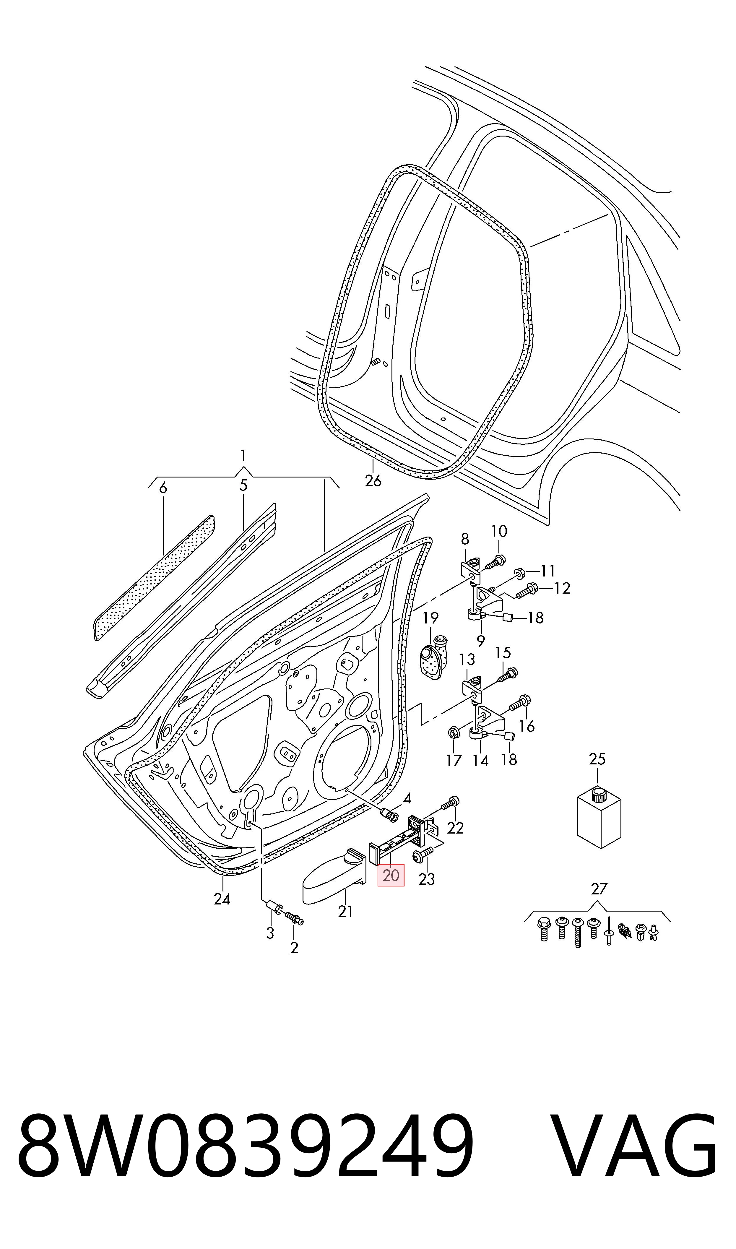 Limitador de apertura de puerta trasera VAG 8W0839249 precio, desde 26,26 EUR