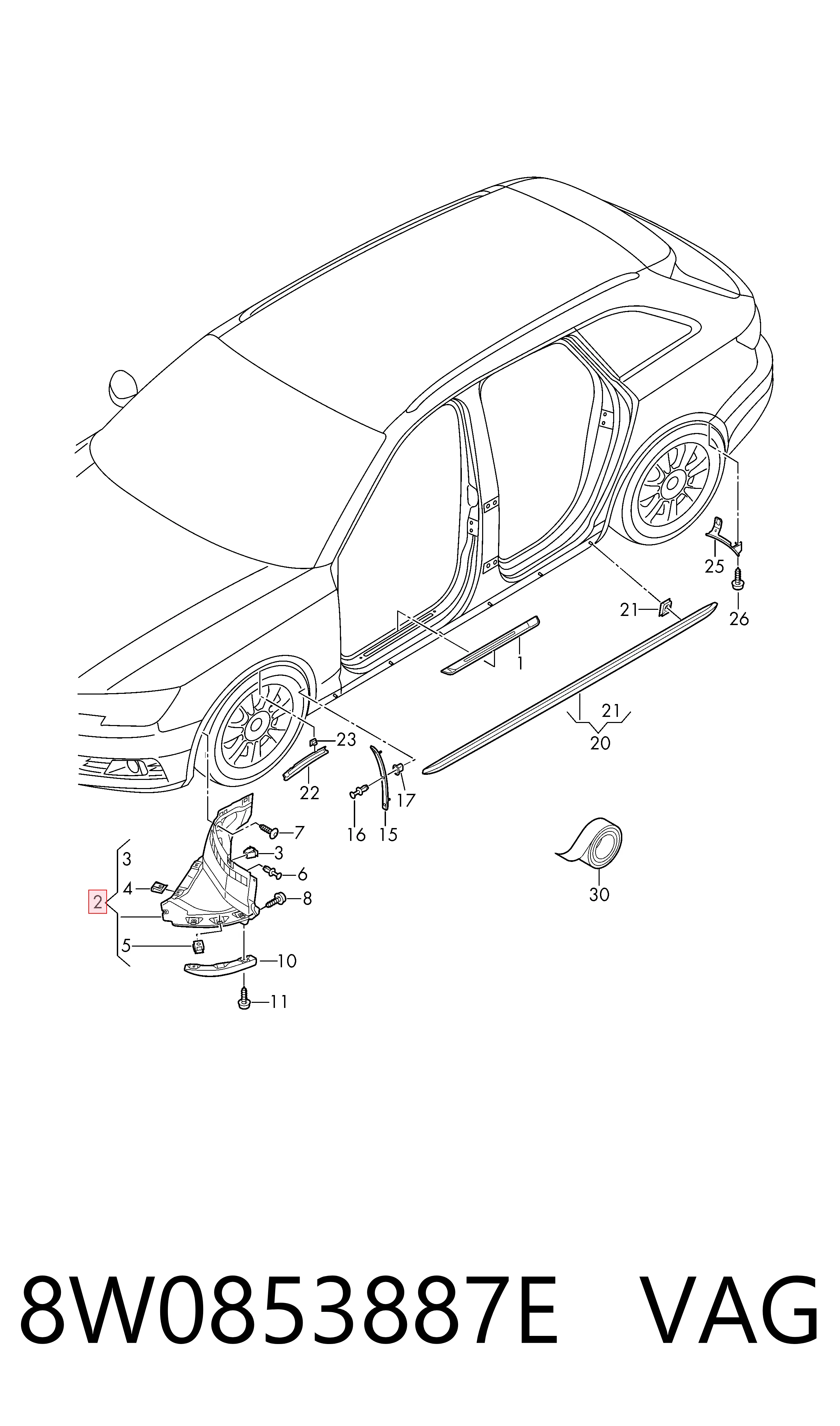 8W0853887E VAG Guardalodos delantero izquierdo