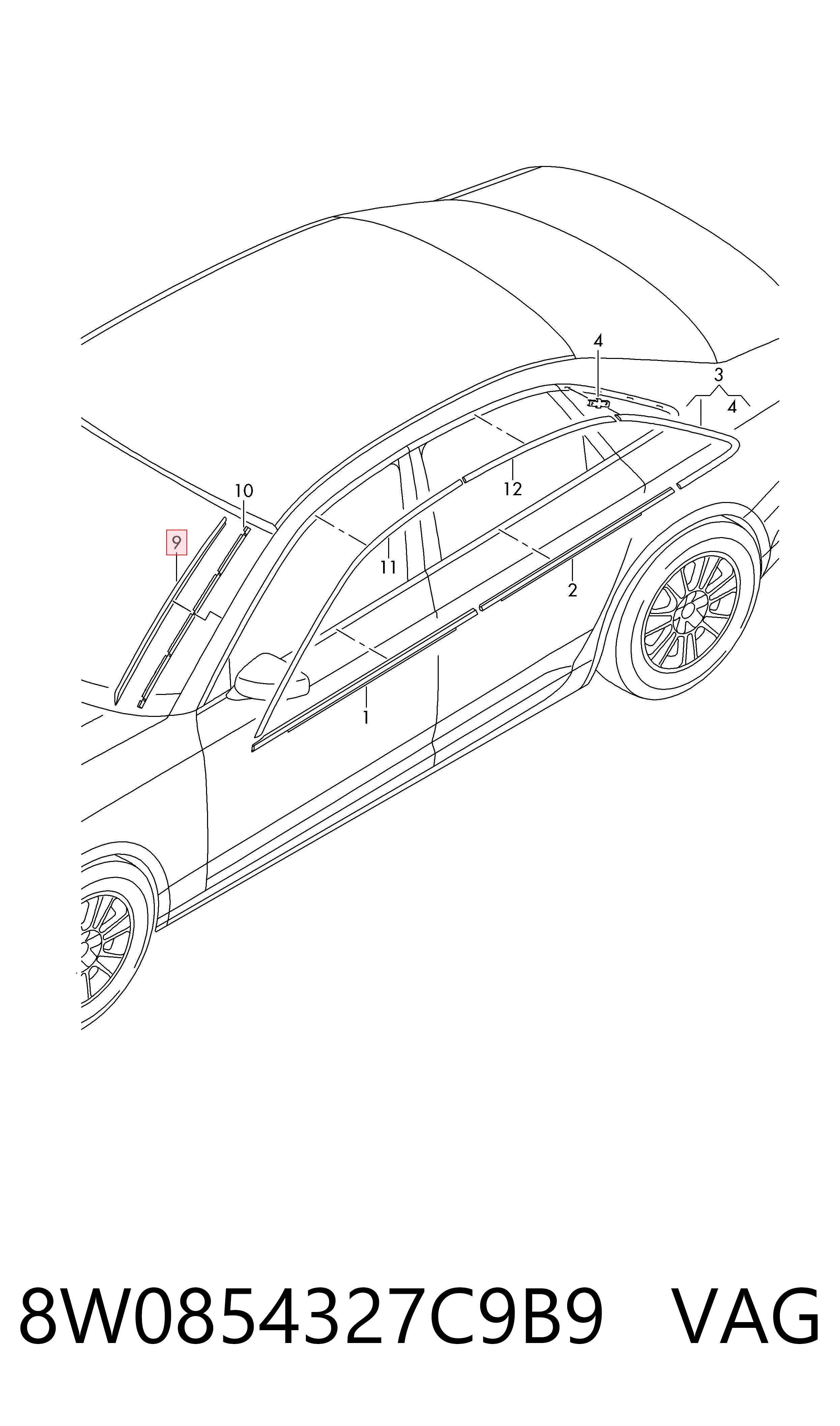 8W0854327C9B9 VAG Moldura izquierda del parabrisas