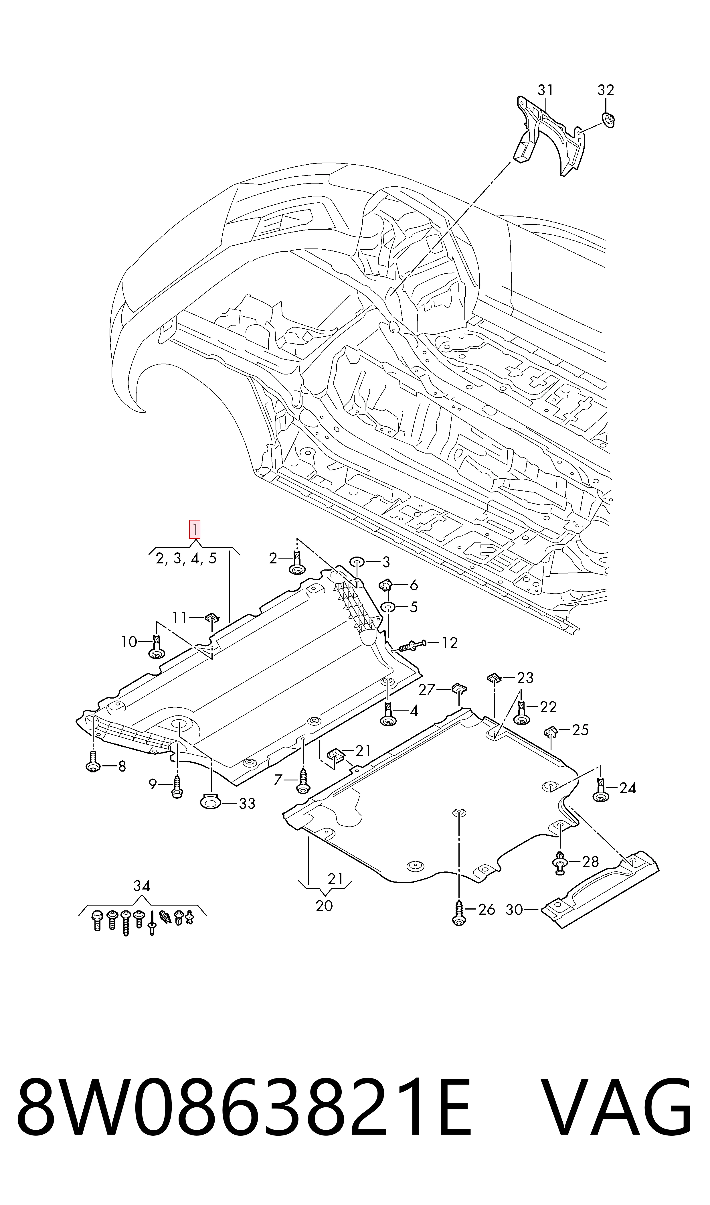8W0863821E VAG Protector antiempotramiento del motor delantera