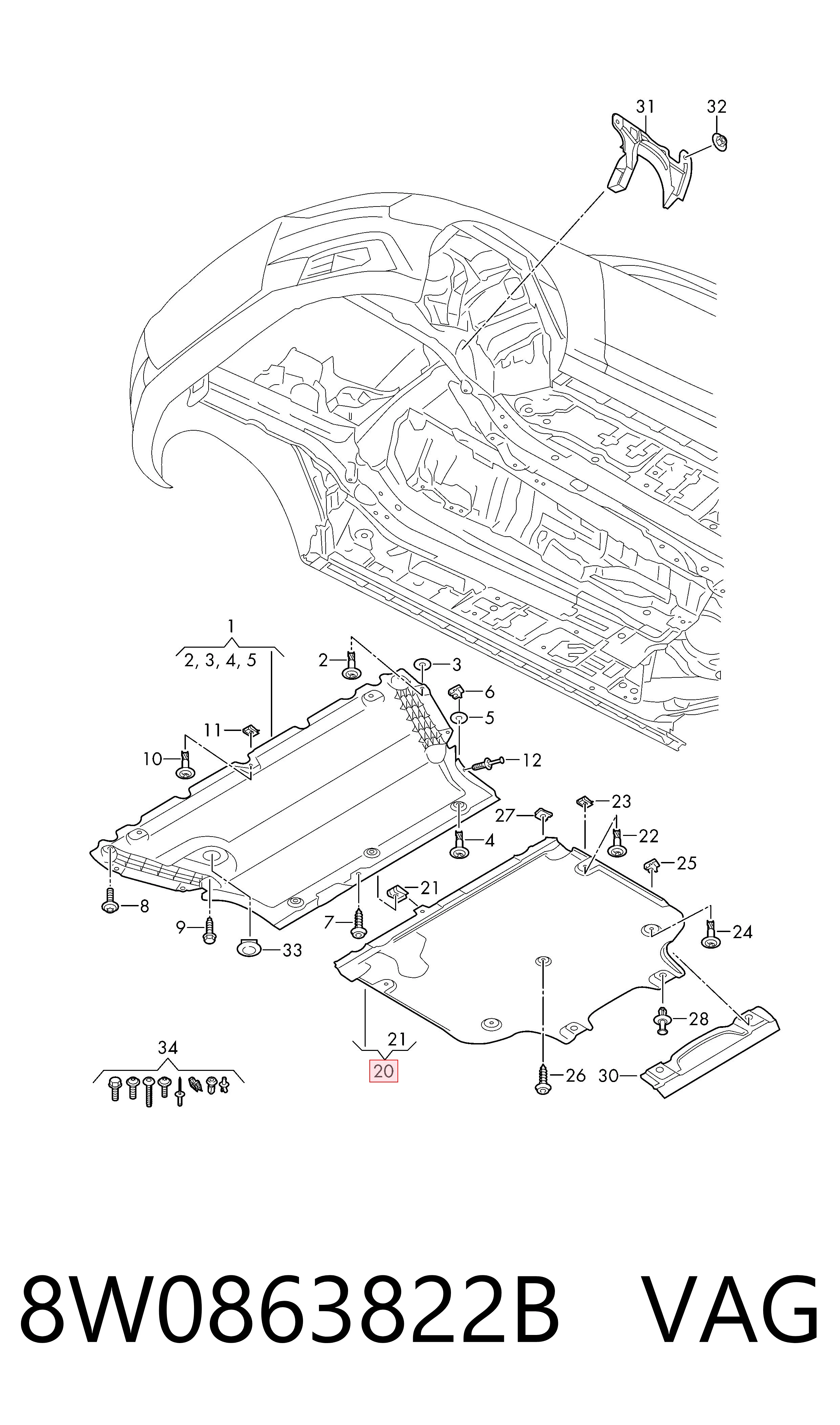 8W0863822B VAG Protección trasera del motor