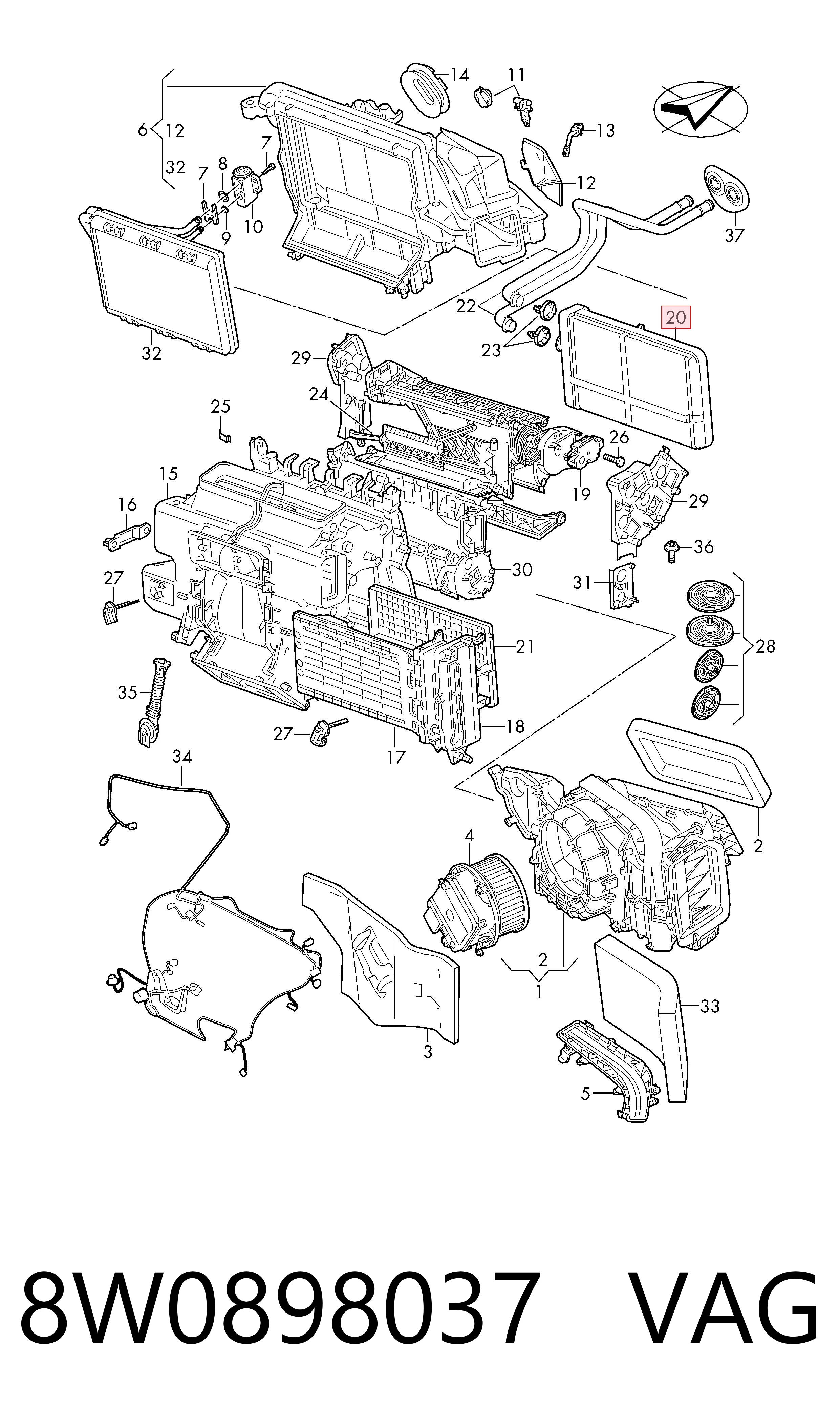 8W0898037 VAG Radiador interior