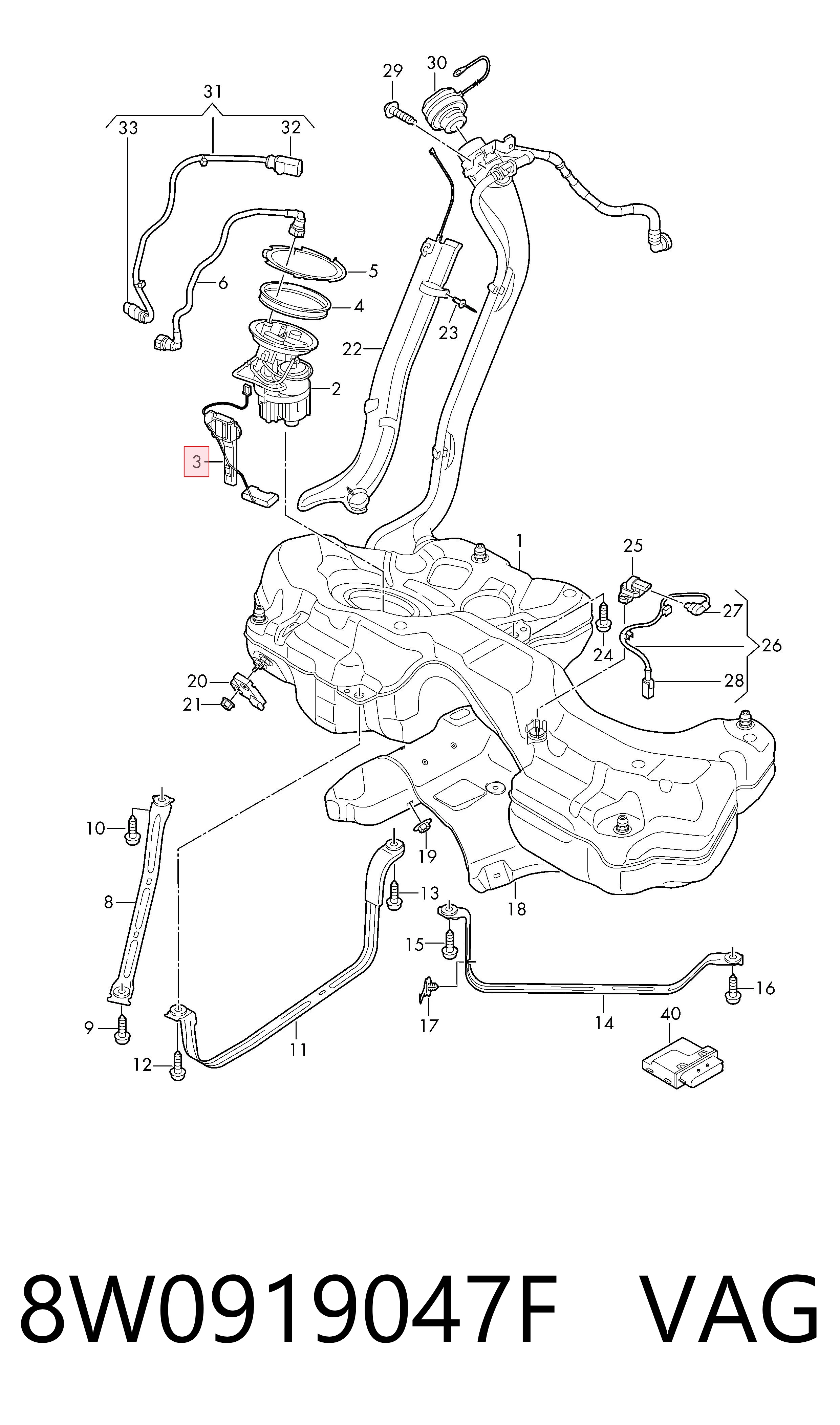 8W0919047F VAG Sensor de nivel de combustible derecho