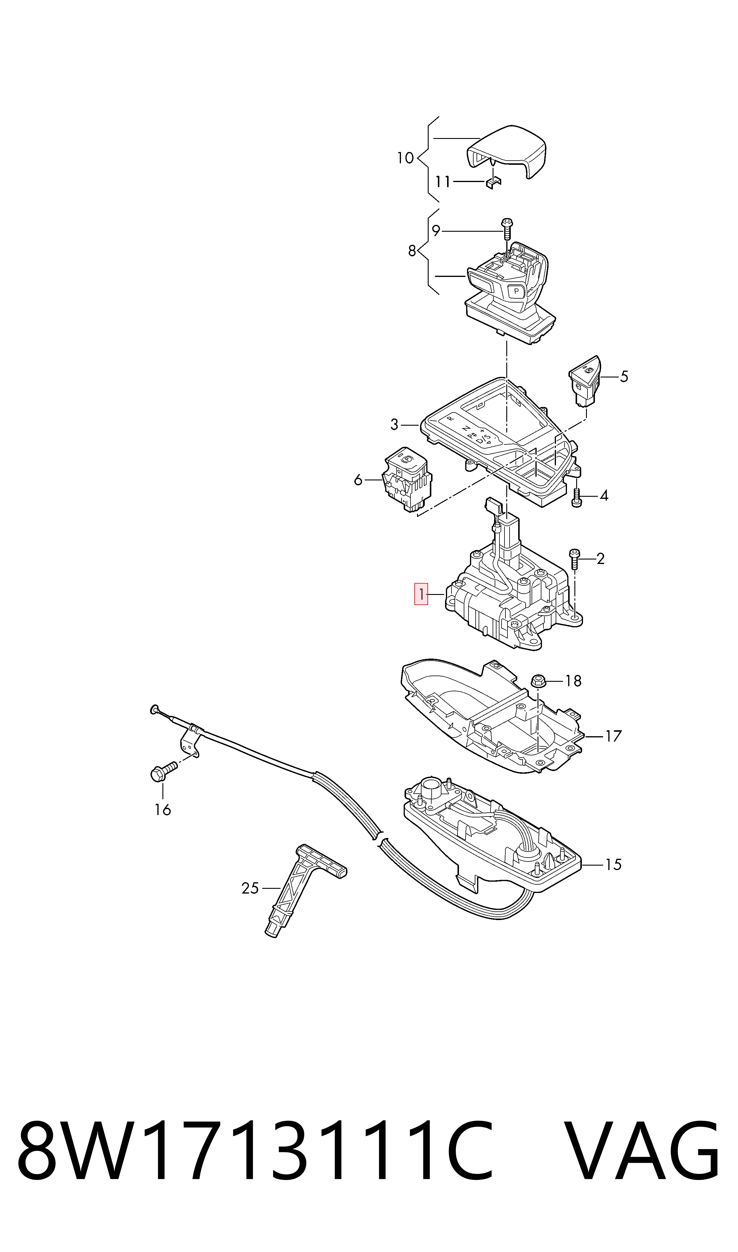8W1713111C VAG Cubierta de la consola de la palanca de cambios automática