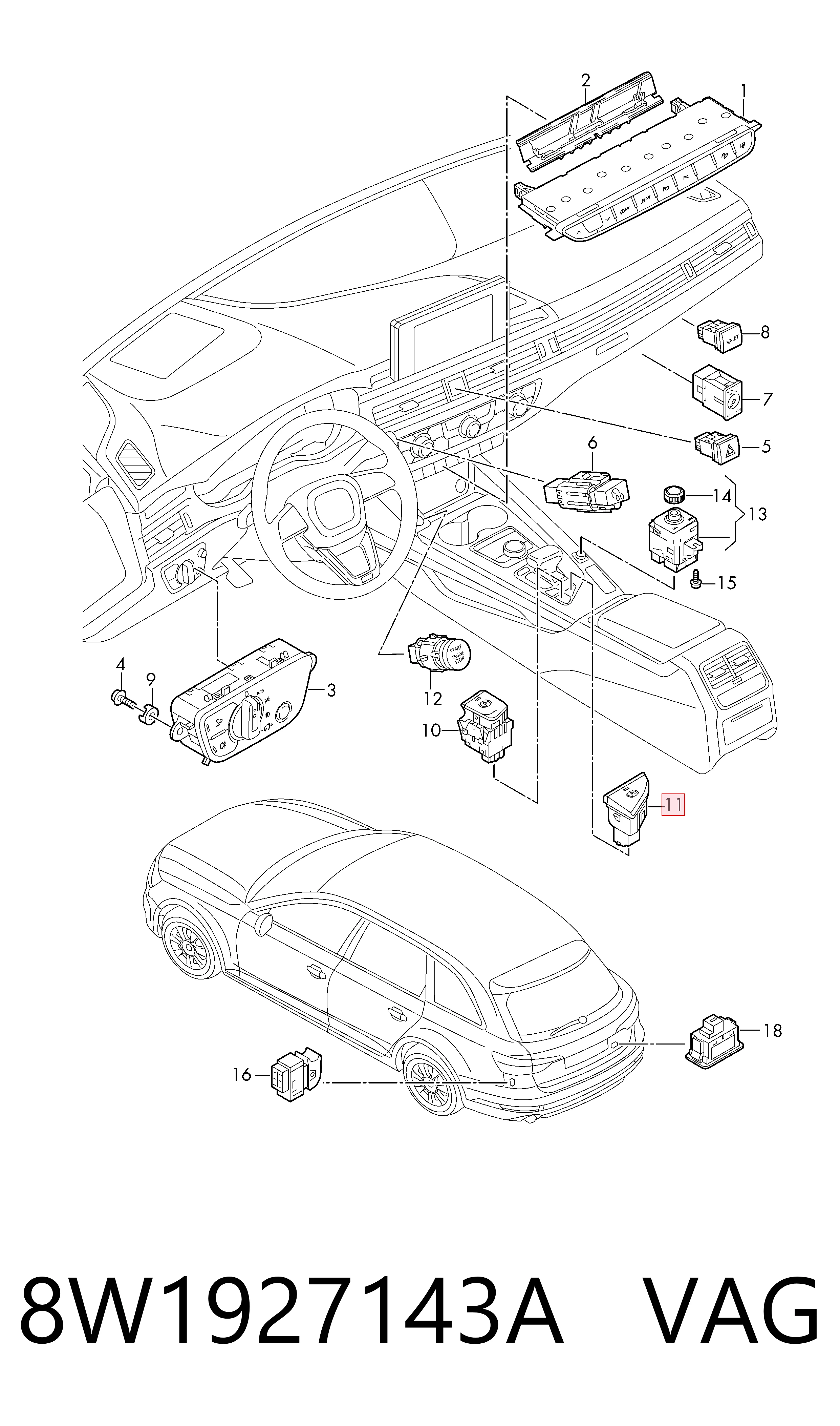 Interruptor del freno de estacionamiento electromecánico VAG 8W1927143A precio, desde 53,72 EUR