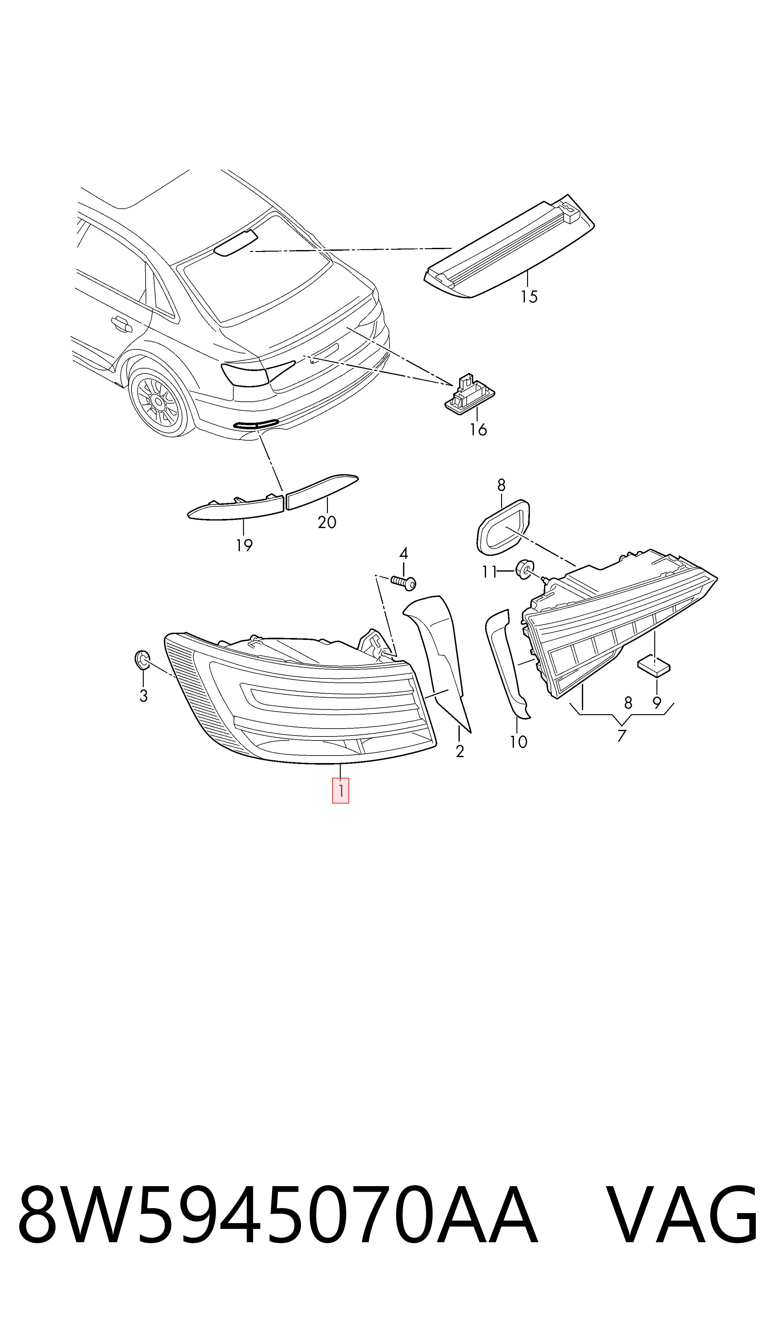 8W5945070AA VAG Piloto trasero exterior derecho