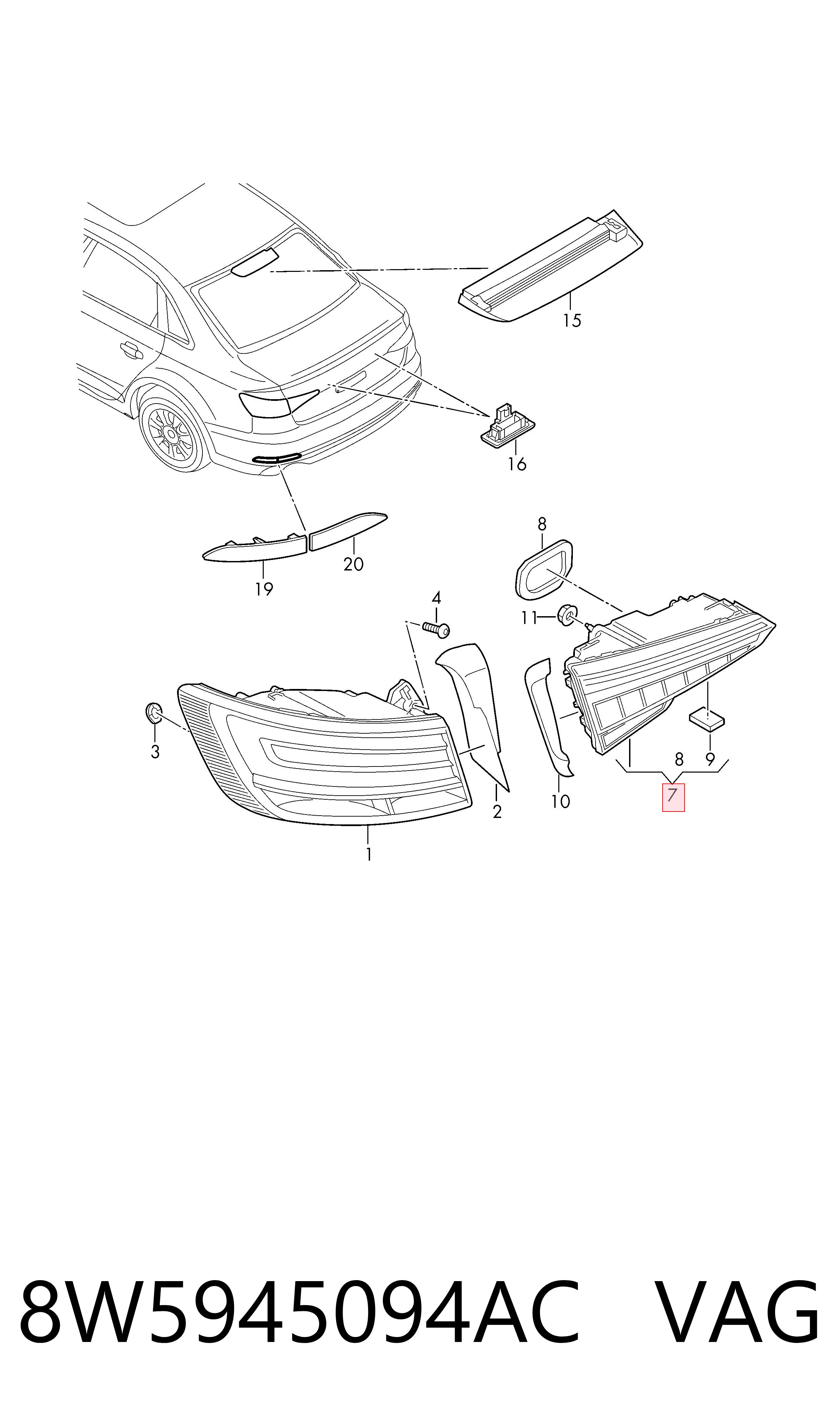8W5945094AC VAG Piloto trasero interior derecho